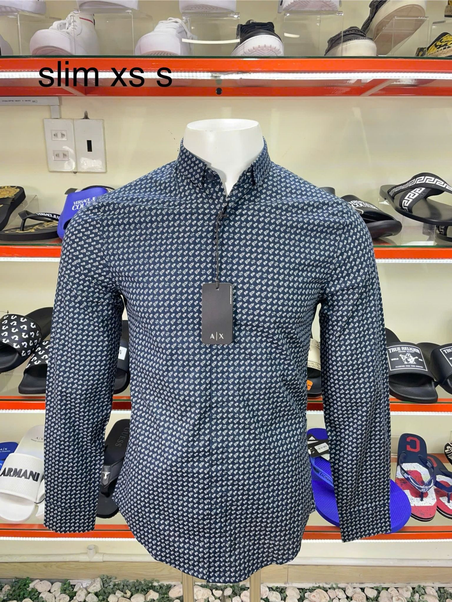 Áo Sơ Mi Tay Dài A/X Armani Exchange Xanh Đen Chữ Chấm Nhỏ - New - 6LZC25 ZNEAZ - PA03