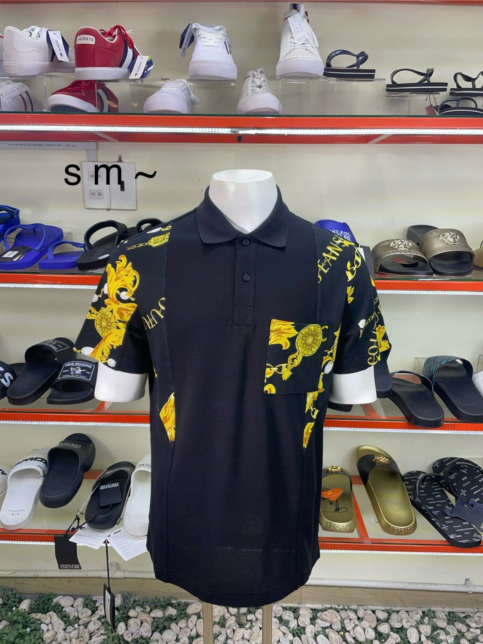 Áo Polo Versace Đen Tay Vàng Có Túi - New - 75GAG627 - PA01