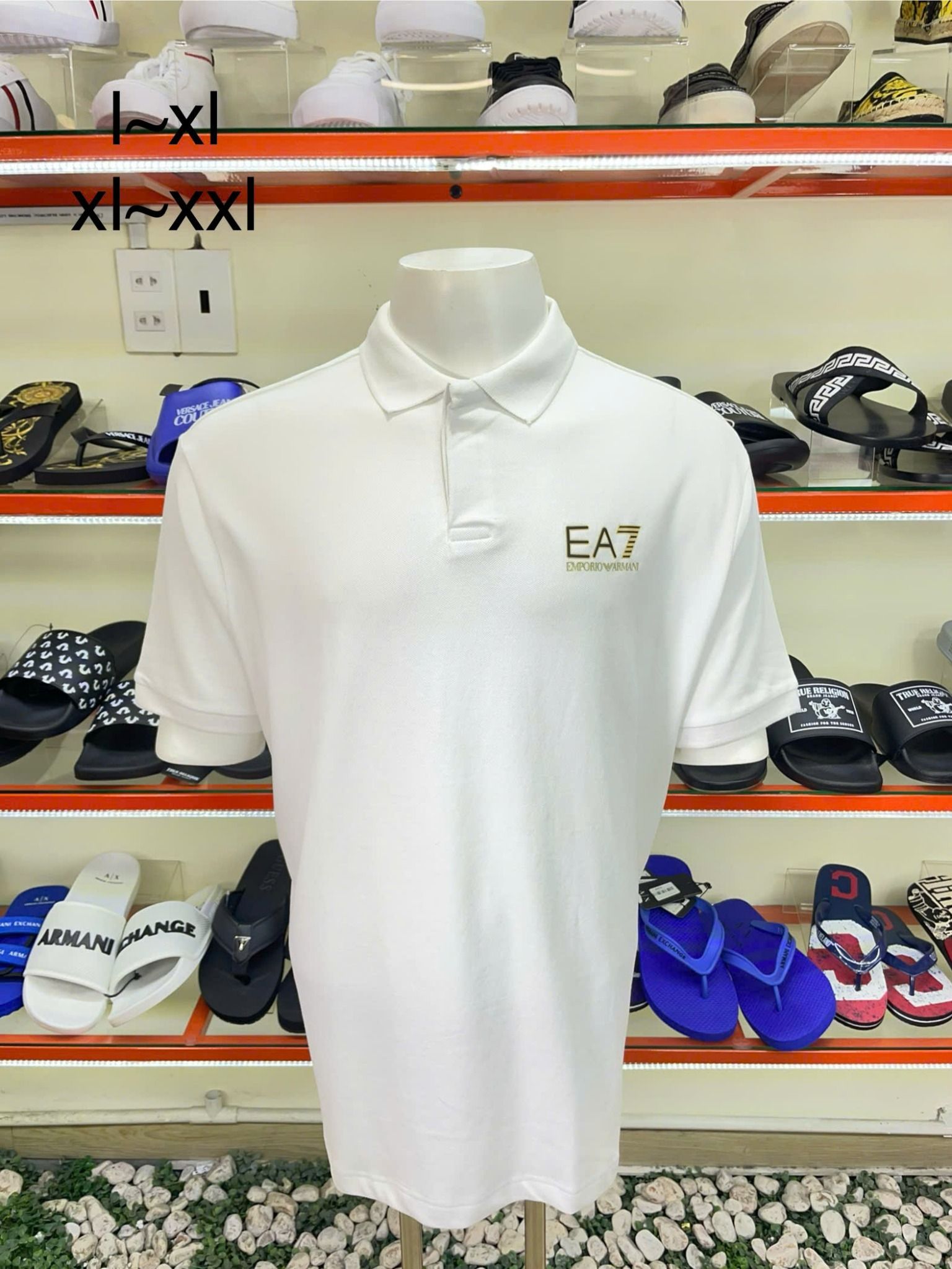 Áo Polo EA7 Emporio Armani Trắng Chữ Vàng Đen - New - 3KPF36PJ5AZ - PA02