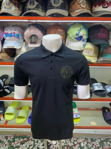 Áo Polo Versace Đen Logo Hologram - New - 73GAGF01