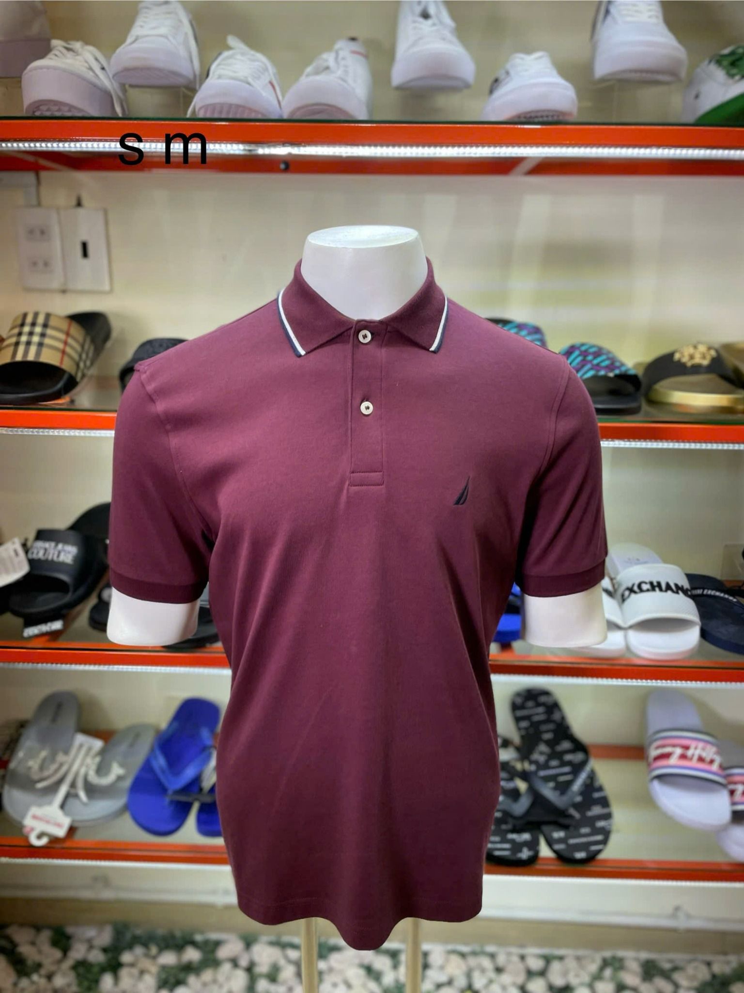 Áo Polo Nautica Đỏ Đô Cổ Viền Trắng Xanh - New - K4737T - PC01