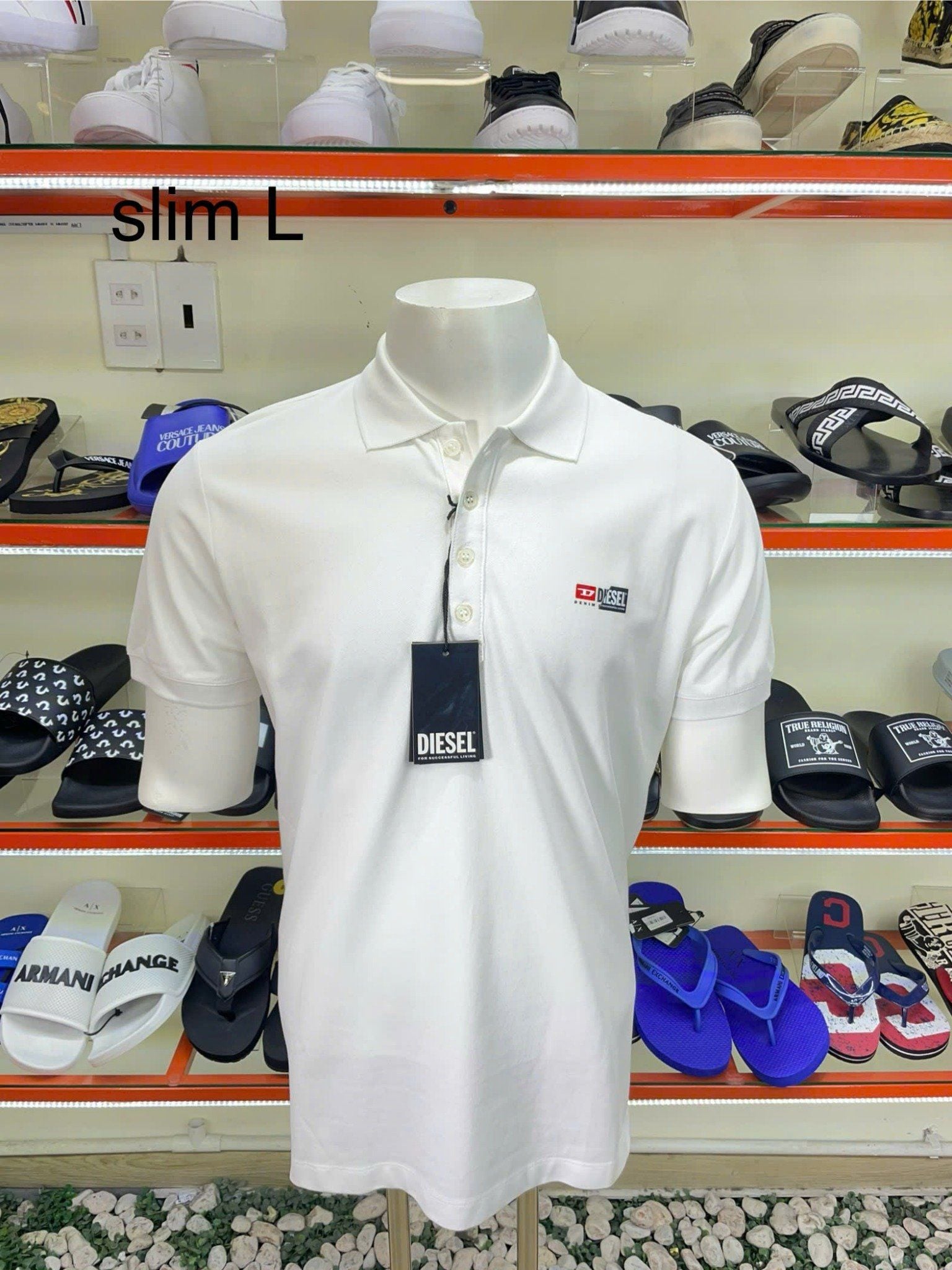 Áo Polo Gai Diesel Trắng Logo Đen Đỏ - New - A00418RBAWH - TC02