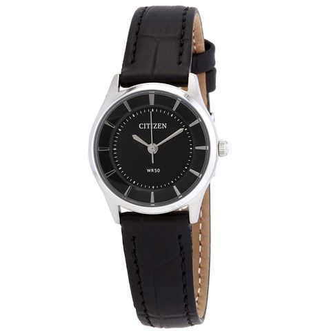 Quartz Black Dial Black Leather Ladies Watch ER0201-05E