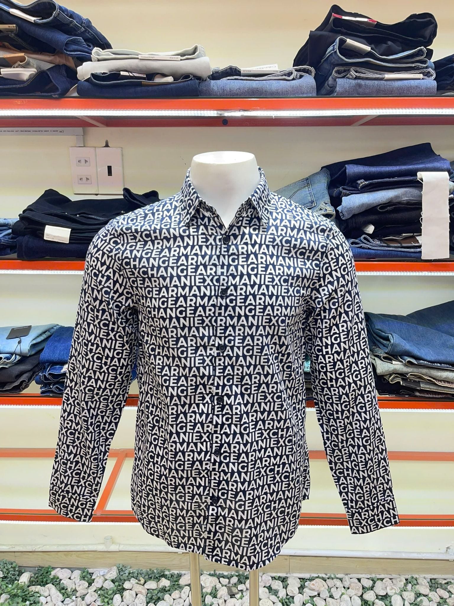 Áo Sơ Mi Tay Dài A/X Armani Exchange Đen Chữ Trắng - New - 6DZC45 ZNZRZ - PA03