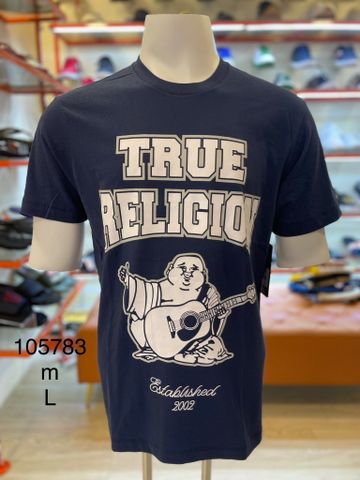 Áo Thun Nam Xanh Navy Chữ Trắng Viền Xám True Religion  - New - 105783 - TB03