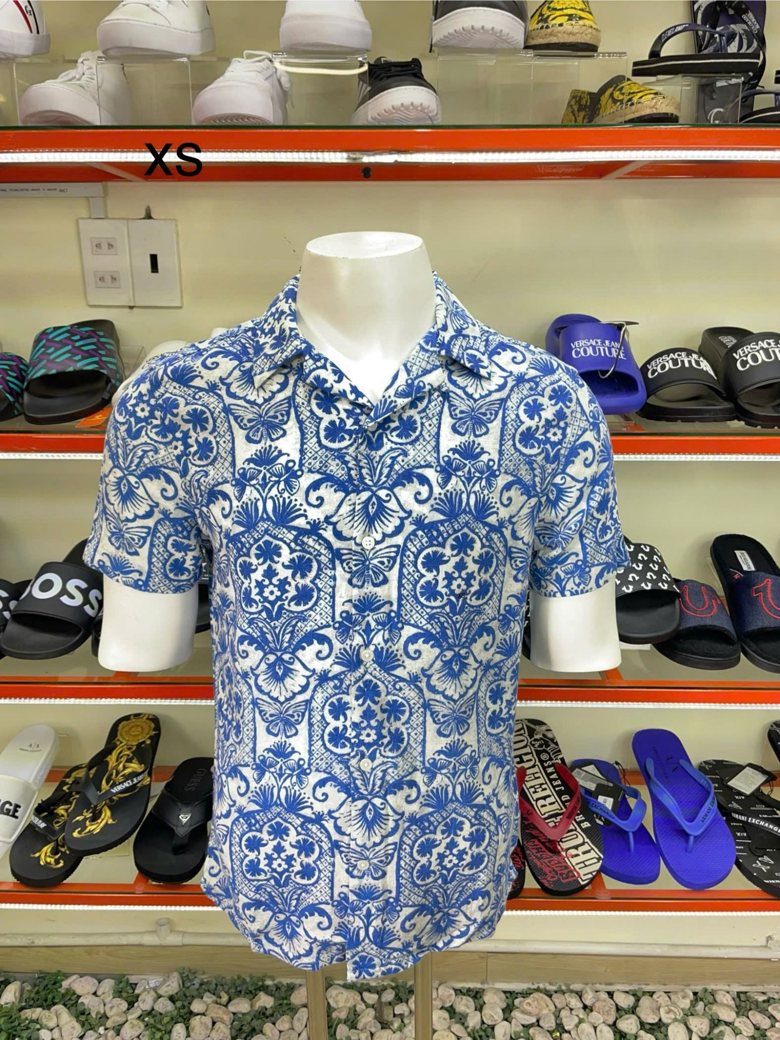 Áo Sơ Mi Tay Ngắn Express Xám Hoa Xanh - New - 01698307 - TD01