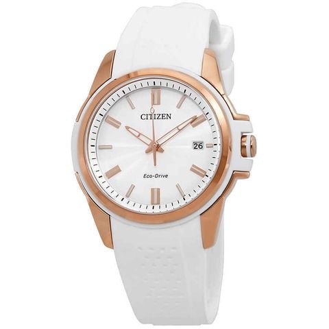 AR Eco-Drive Silver Dial Ladies White Silicone Watch FE6136-01A