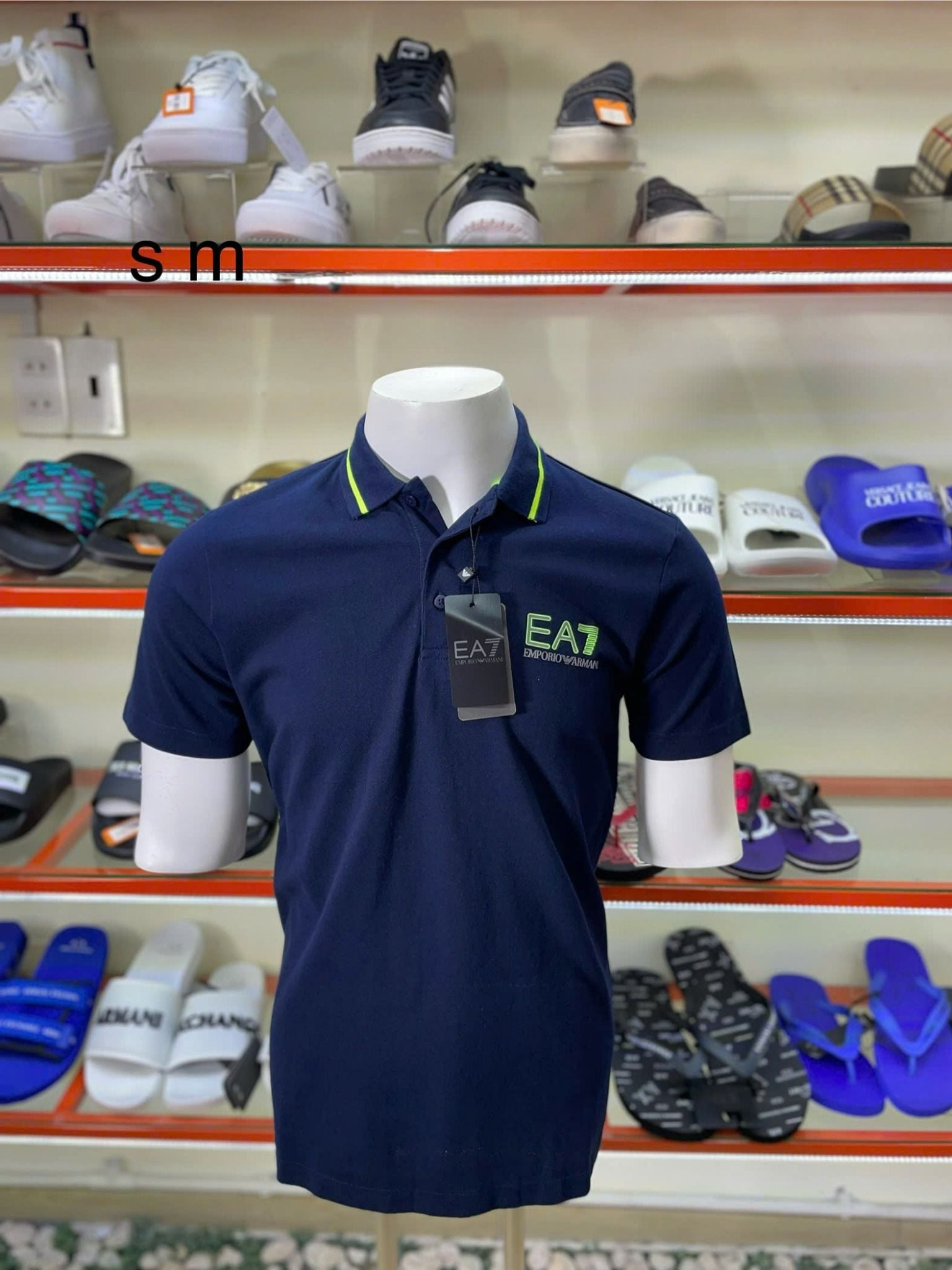 Áo Polo EA7 Emporio Armani Xanh Navy Cổ Viền Dạ Quang - New - 6ZPF65 PJJ6Z