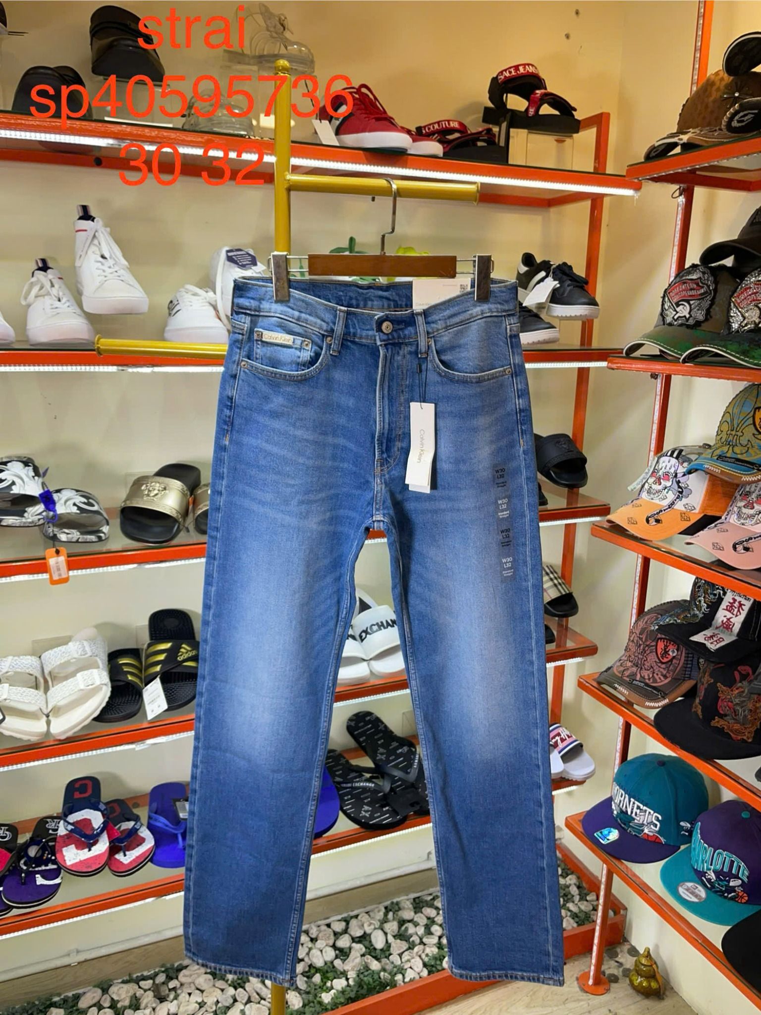 Quần Dài Jeans CK Calvin Klein Xanh Standard Straight - New - SP40595736