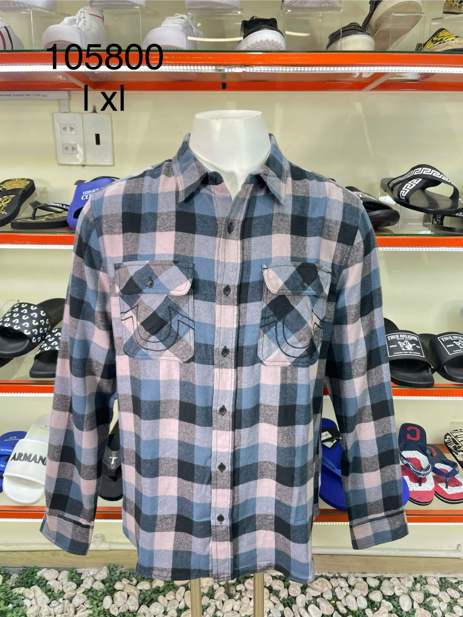 Áo Sơ Mi Xanh Sọc Caro True Religion - New - 105800 - PA04