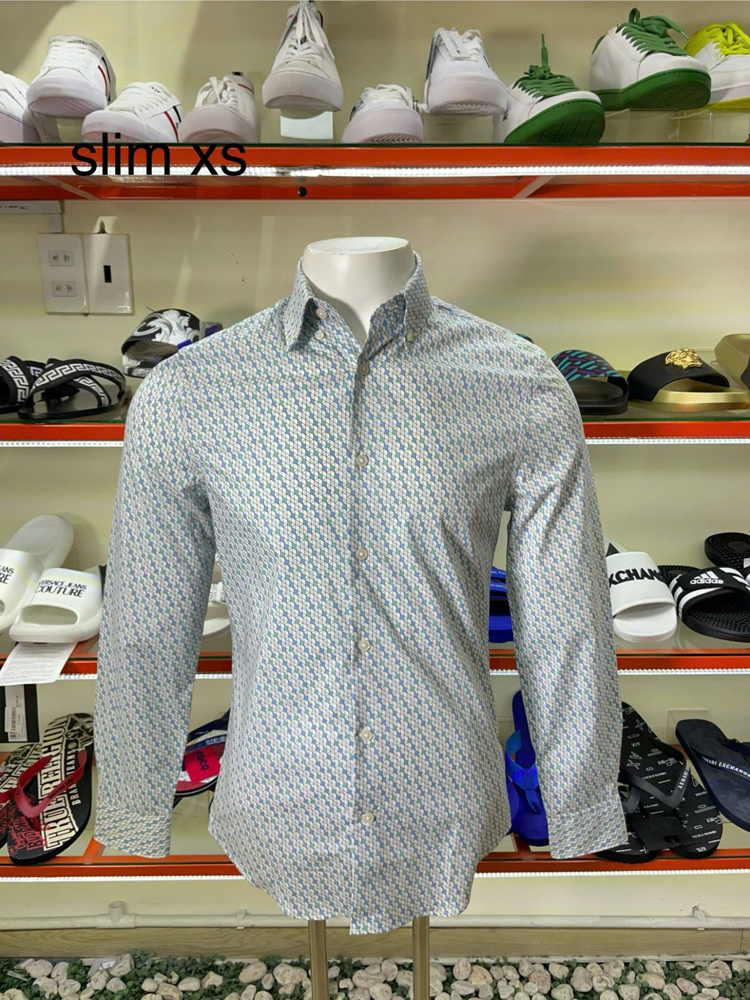 Áo Sơ Mi Tay Dài Express Trắng Kẻ Caro Xanh - New - 06033622