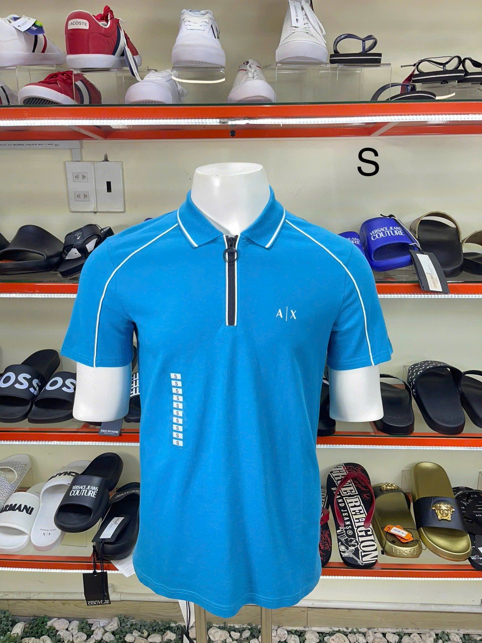 Áo Polo A/X Armani Exchange Xanh Bạc Hà Đậm Viền Trắng Dây Kéo - New - 7VZFEF ZJ81Z - PB03