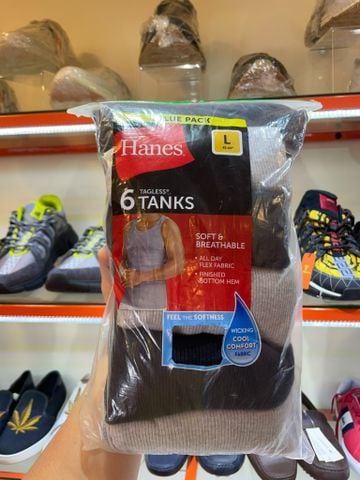 Set 6 Áo Lót Ba Lỗ Hanes Đen Xám - New - RN15763