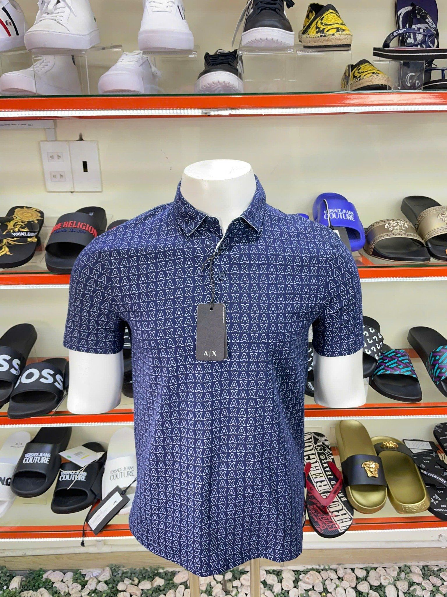 Áo Polo A/X Armani Exchange Xanh Navy Chữ Mono - New - 6RZFFD ZJH4Z - PB03