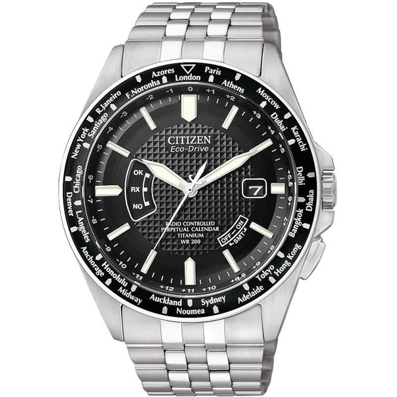 World Perpetual Black Dial Titanium Men's Watch CB0030-56E