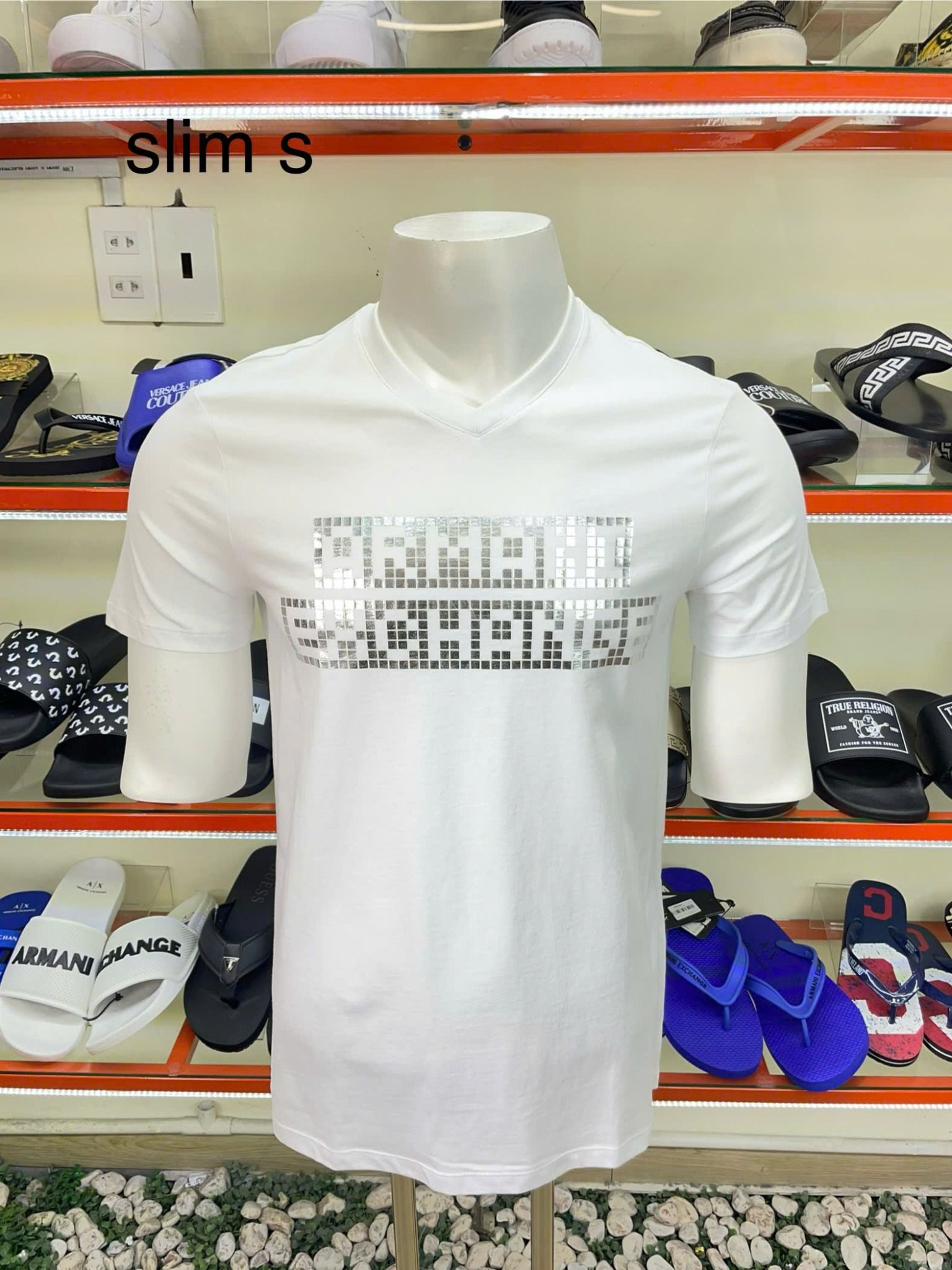 Áo Thun Cổ Tim A/X Armani Exchange Trắng Chữ Bạc - New - 6LZTAK ZJ6QZ - TA03