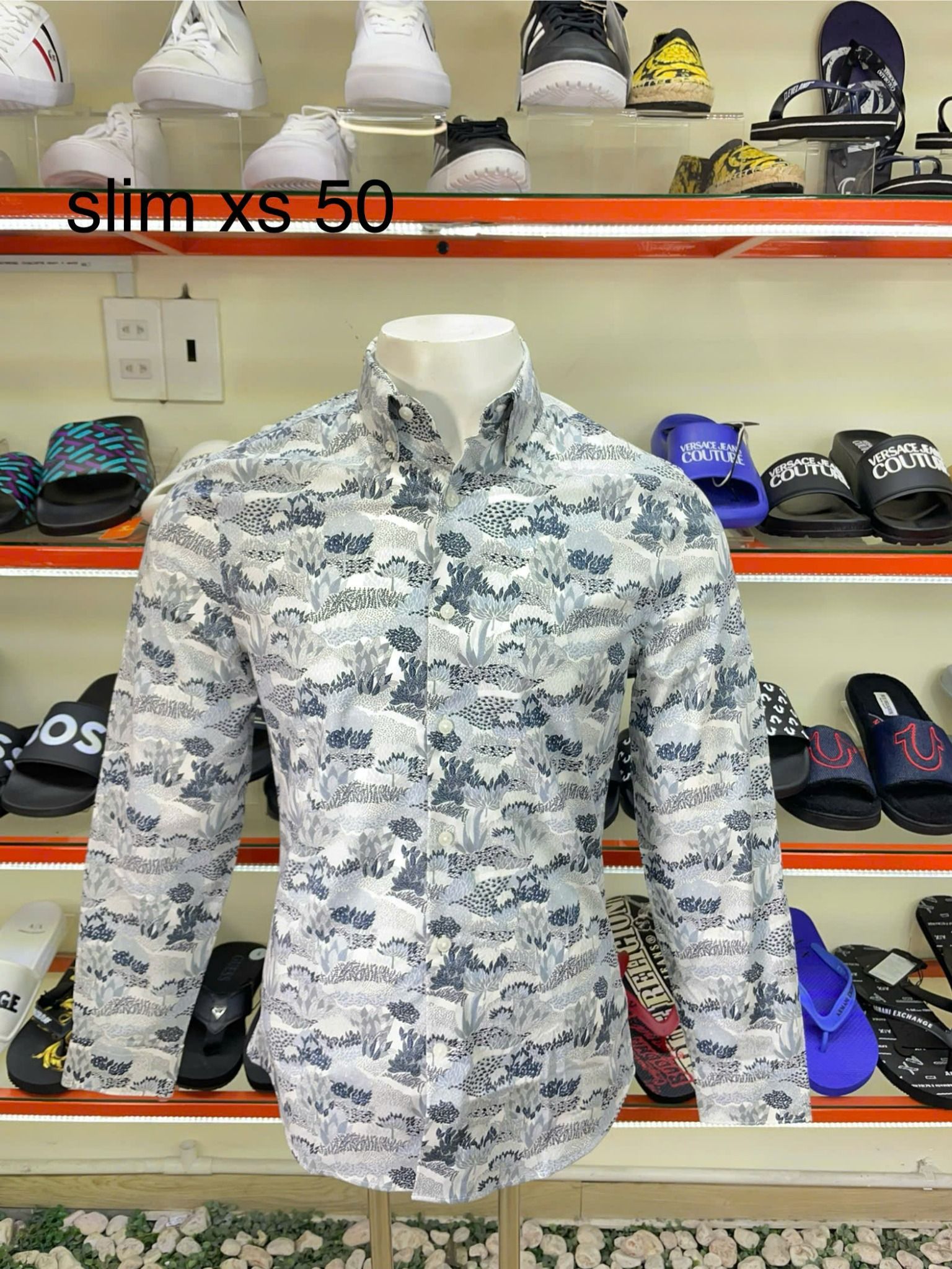 Áo Sơ Mi Tay Dài Express Xanh Hoa Lá - New - 06030024 - TE01