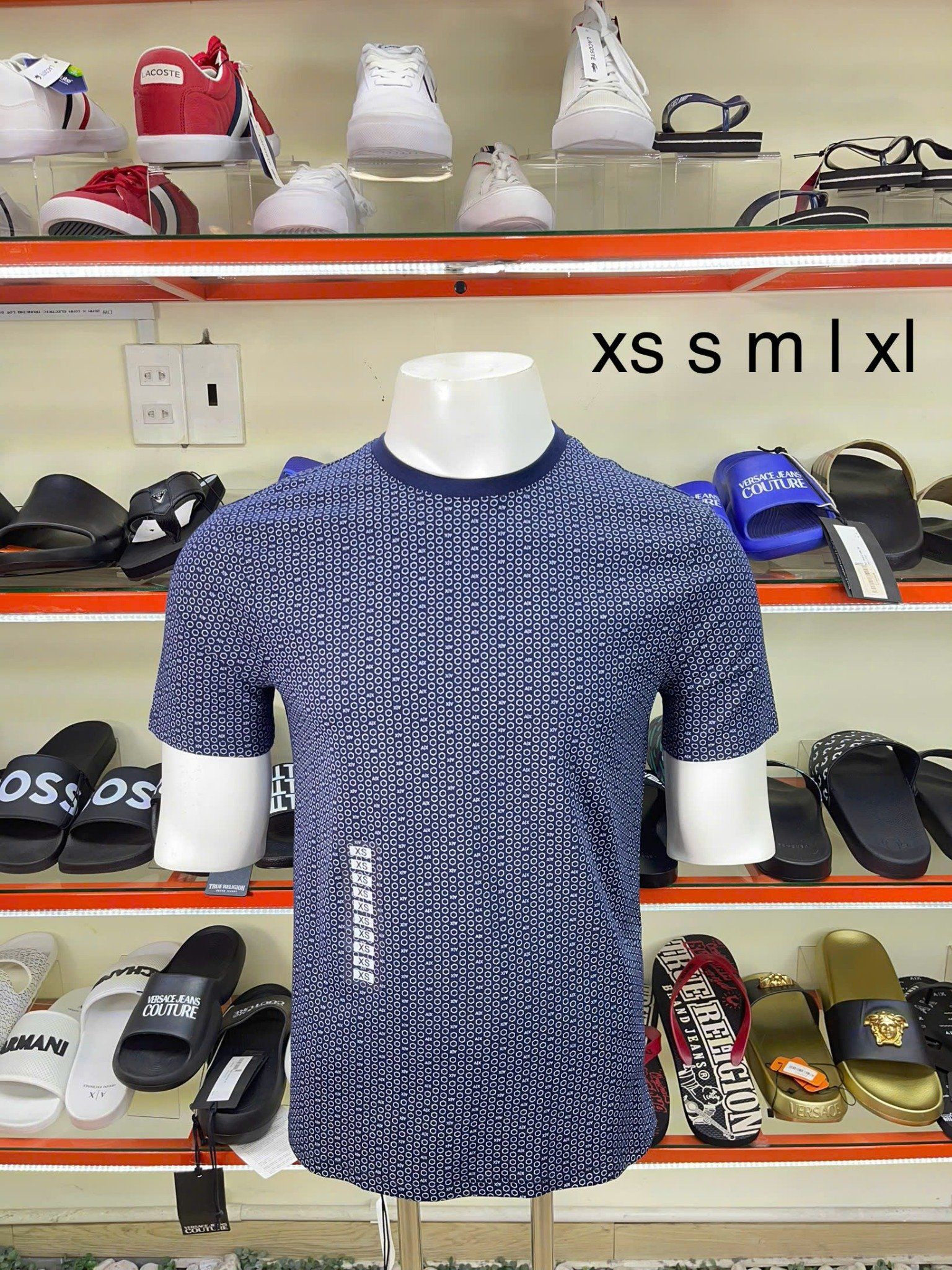 Áo Thun Cổ Tròn A/X Armani Exchange Xanh Navy Chấm Ô Chữ Trắng - New - 7VZTHZ ZJH4Z - TB03