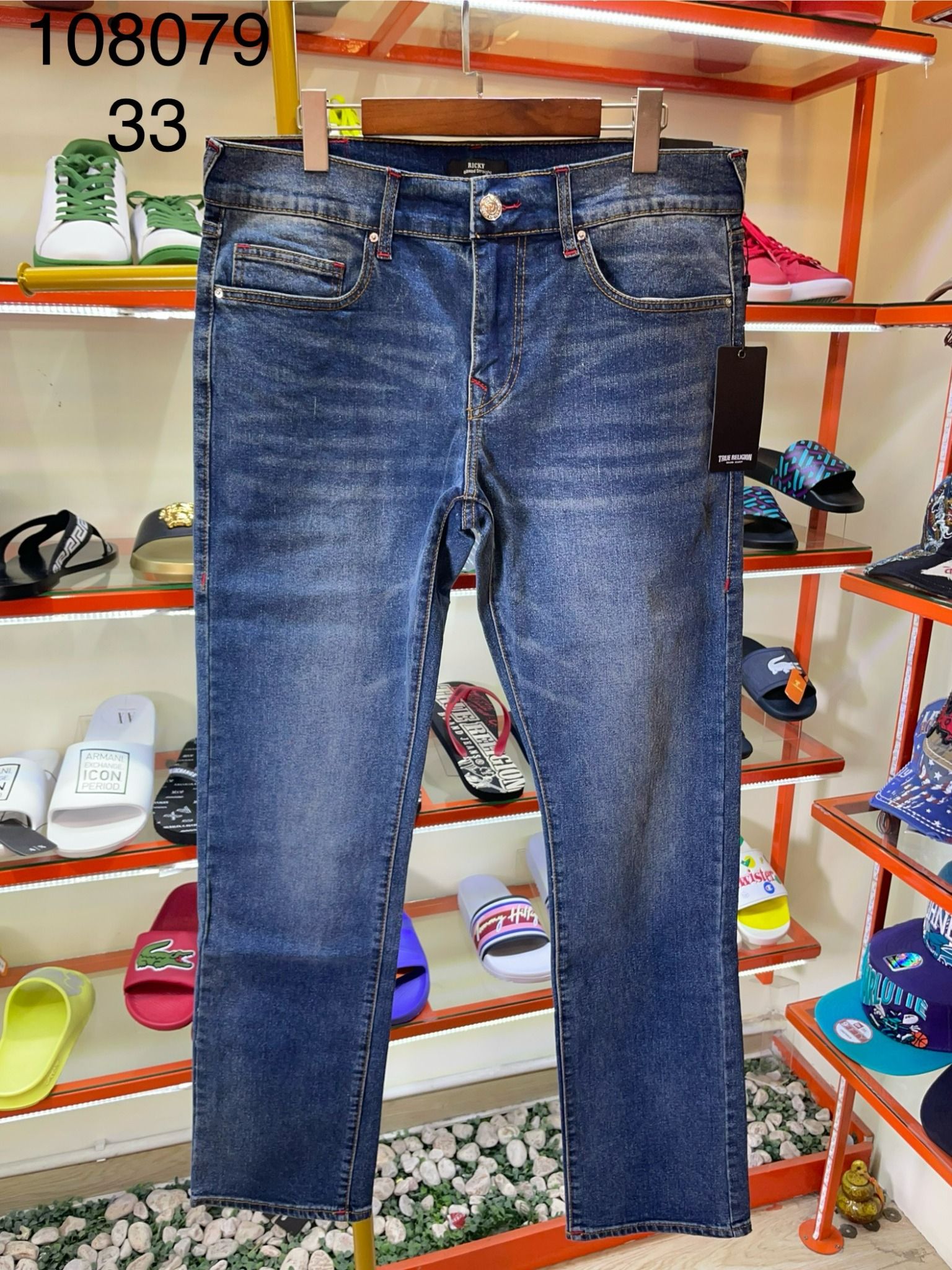 Quần Dài Jeans True Religion Xanh Đậm Chỉ Đỏ Nhỏ - New - 108079 - TD03