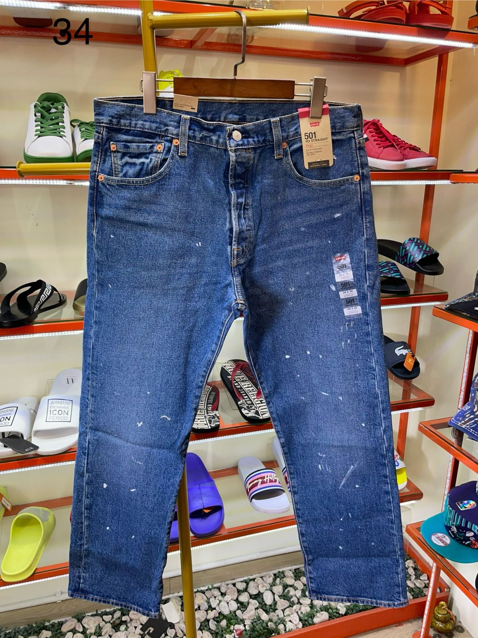 Quần Dài Jeans Levi's Xanh Đậm Chỉ Vàng Vảy Sơn - New - S112595 - PD01