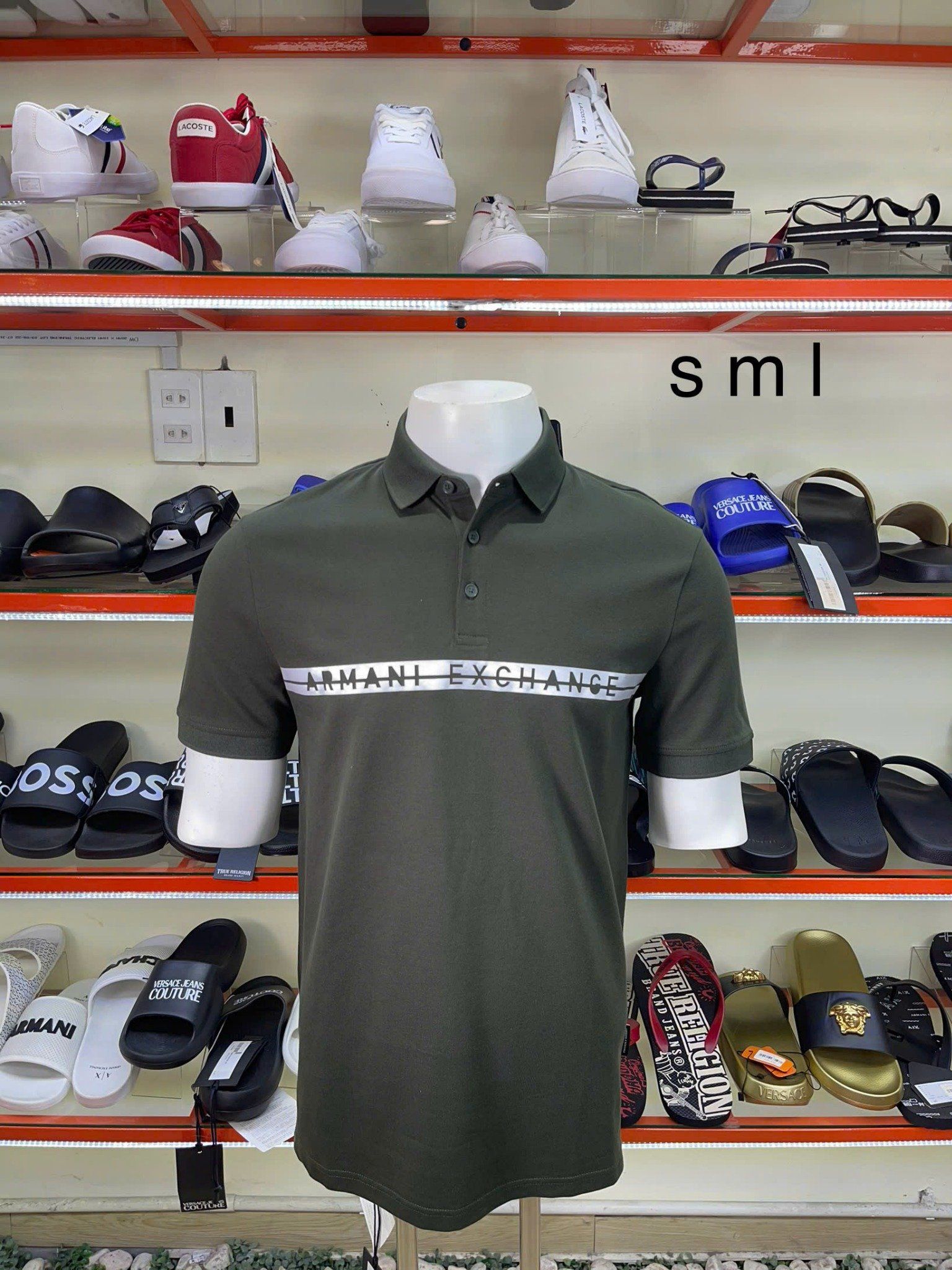 Áo Polo A/X Armani Exchange Xanh Rêu Sọc Ngang Chữ Bạc - New - 7VZFGA ZJ81Z - PB03