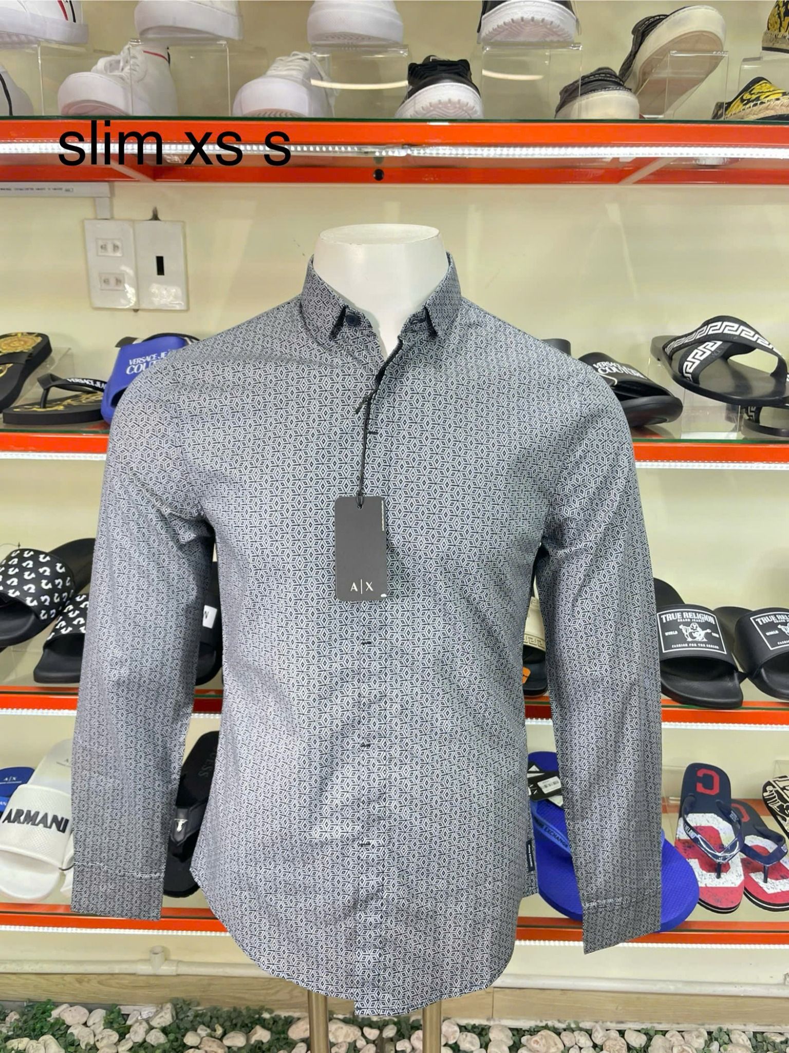 Áo Sơ Mi Tay Dài A/X Armani Exchange Đen Họa Tiết Ô - New - 3RZC25 ZNEAZ