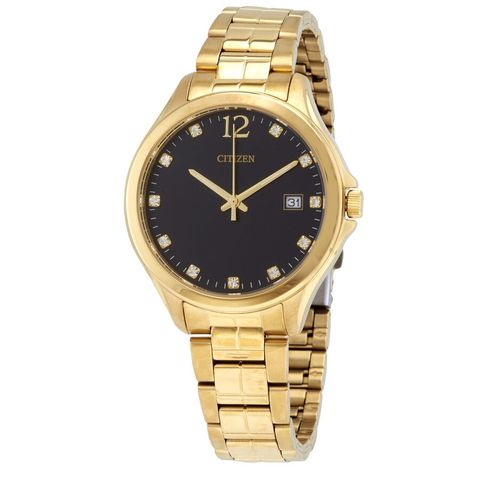 Quartz Crystal Black Dial Yellow Gold-tone Ladies Watch EV0052-50E