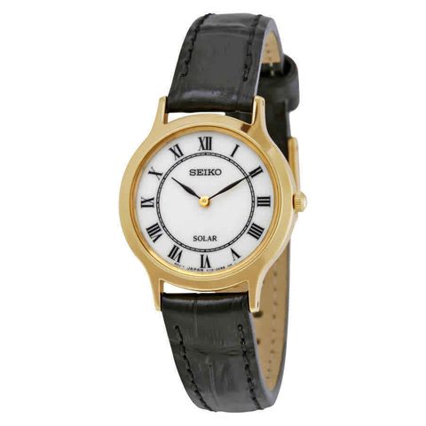 Solar White Dial Black Leather Ladies Watch SUP304