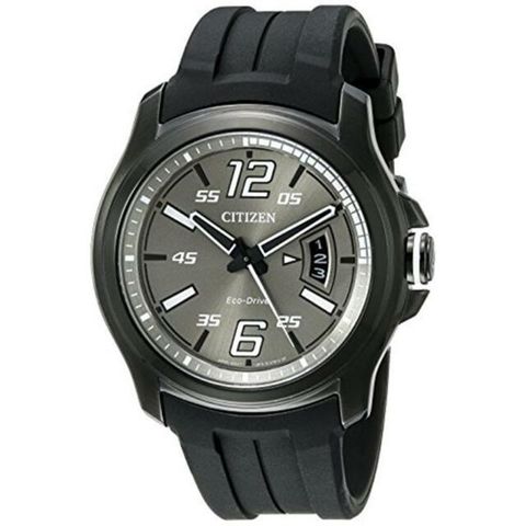 HTM Eco-Drive Charcoal Grey Dial Black polyurethane Quartz Men's Watch AW1354-15H