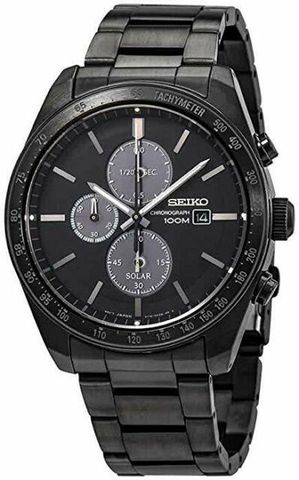 Open Box - Seiko Solar Chronograph Quartz Black Dial Men's Watch SSC721