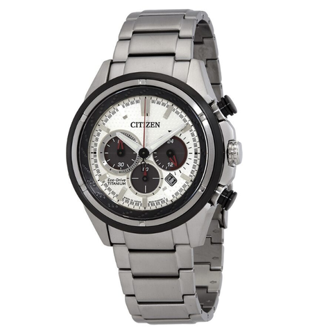 Silver Dial Eco-Drive Super Titanium Chronograph Watch CA4241-55A