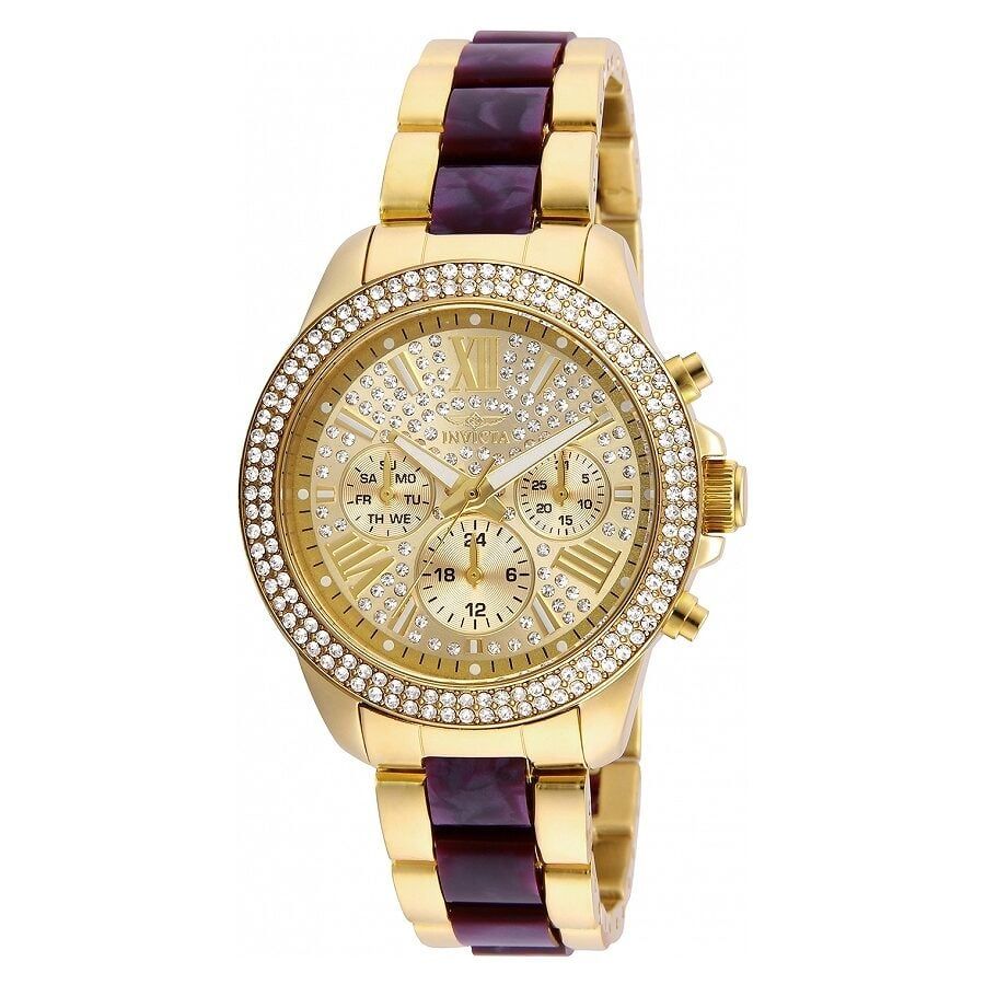 Angel Chronograph Crystal Pave Dial Gold-plated and Purple Resin Ladies Watch 20508
