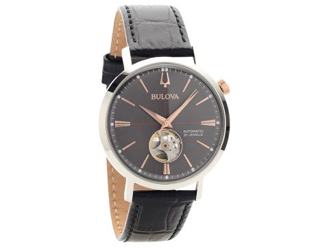 Classic Automatic Grey Dial Black Leather Men's Watch 98A187