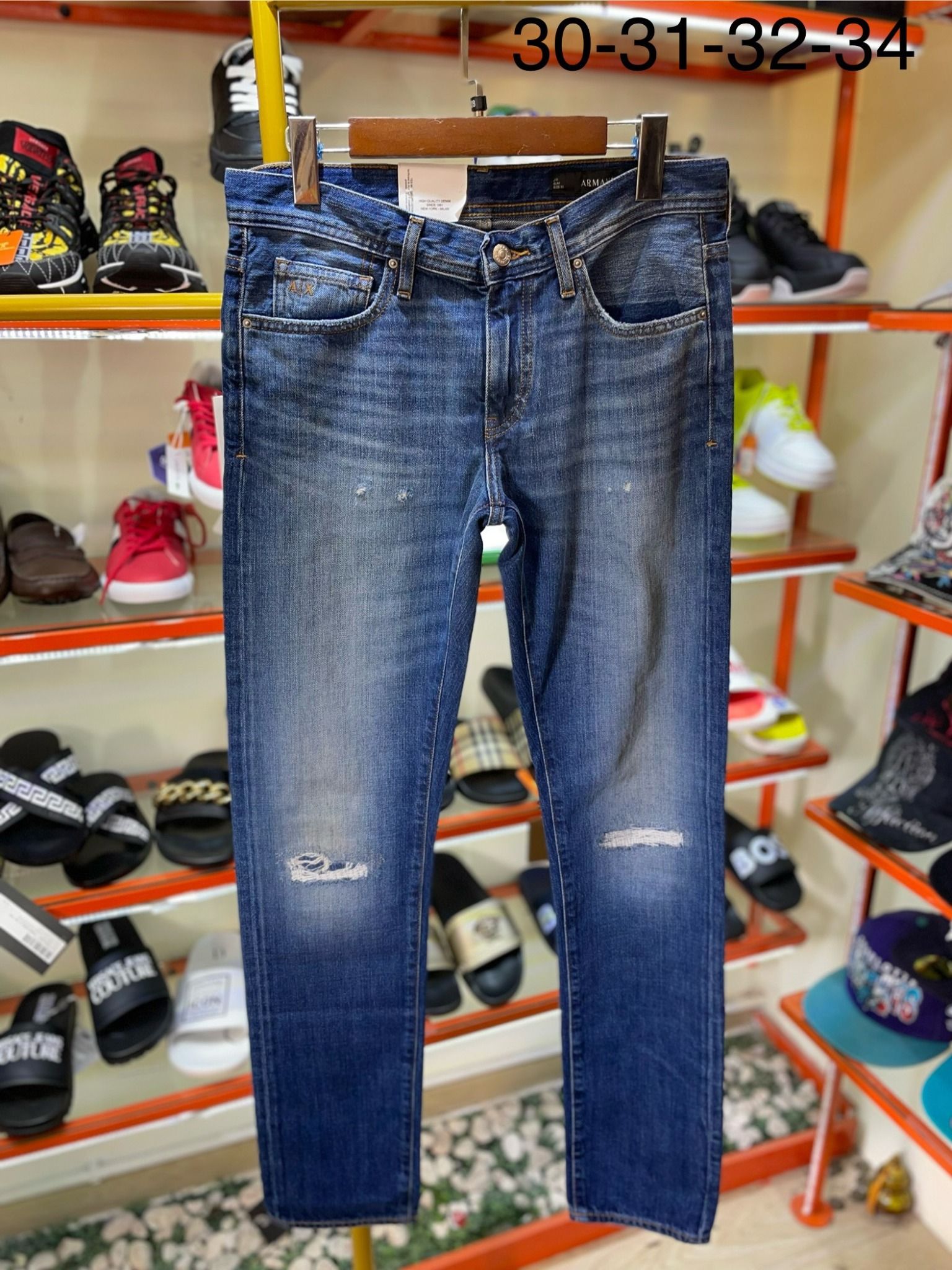 Quần Slim Dài Jeans A/X Armani Exchange Xanh Rách Gối - New - 3LZJ13 Z2FDZC - GB01