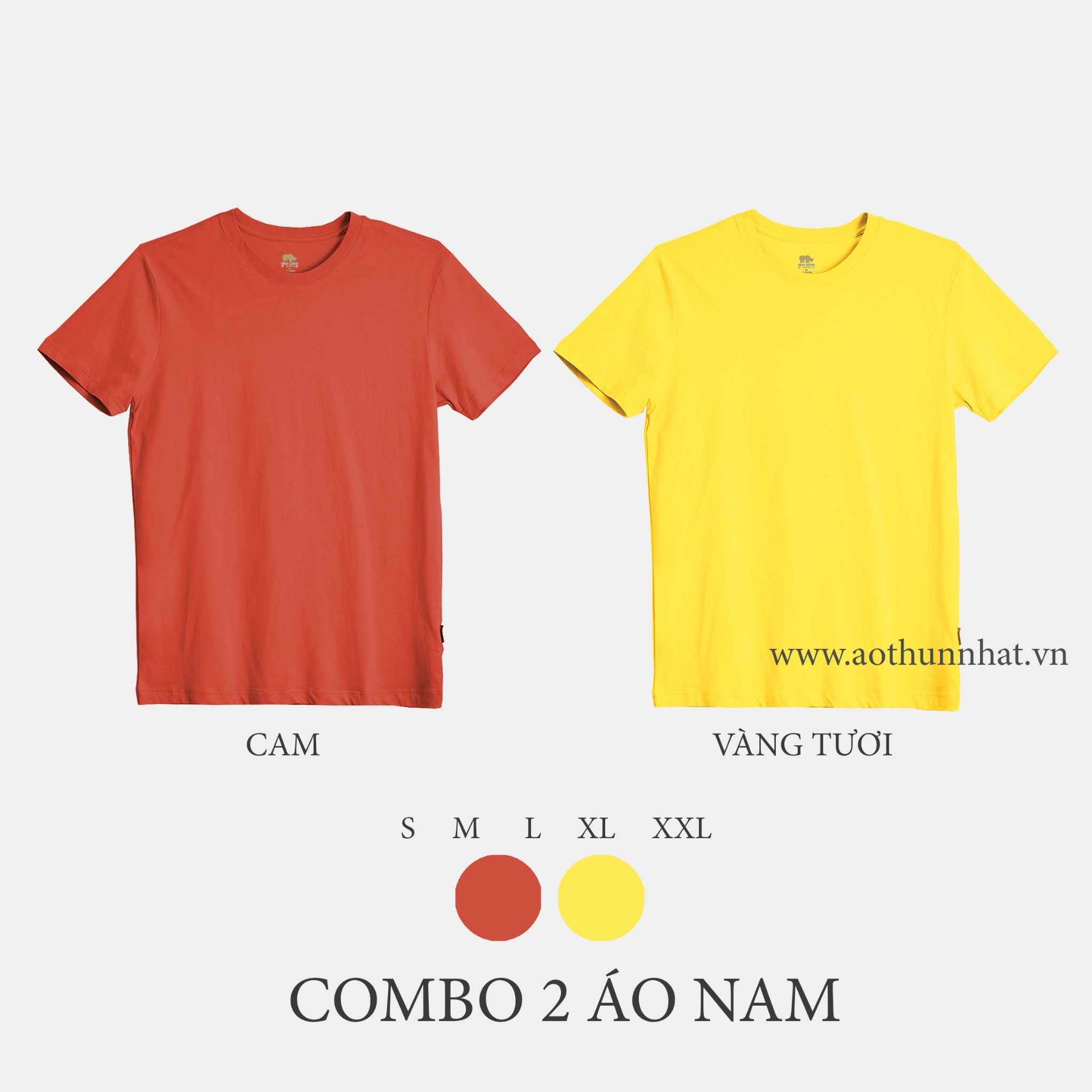  COMBO 2 ÁO NAM  - COTTON THOÁT NHIỆT SIÊU MÁT, SIÊU NHẸ - Cam, Vàng Tươi 