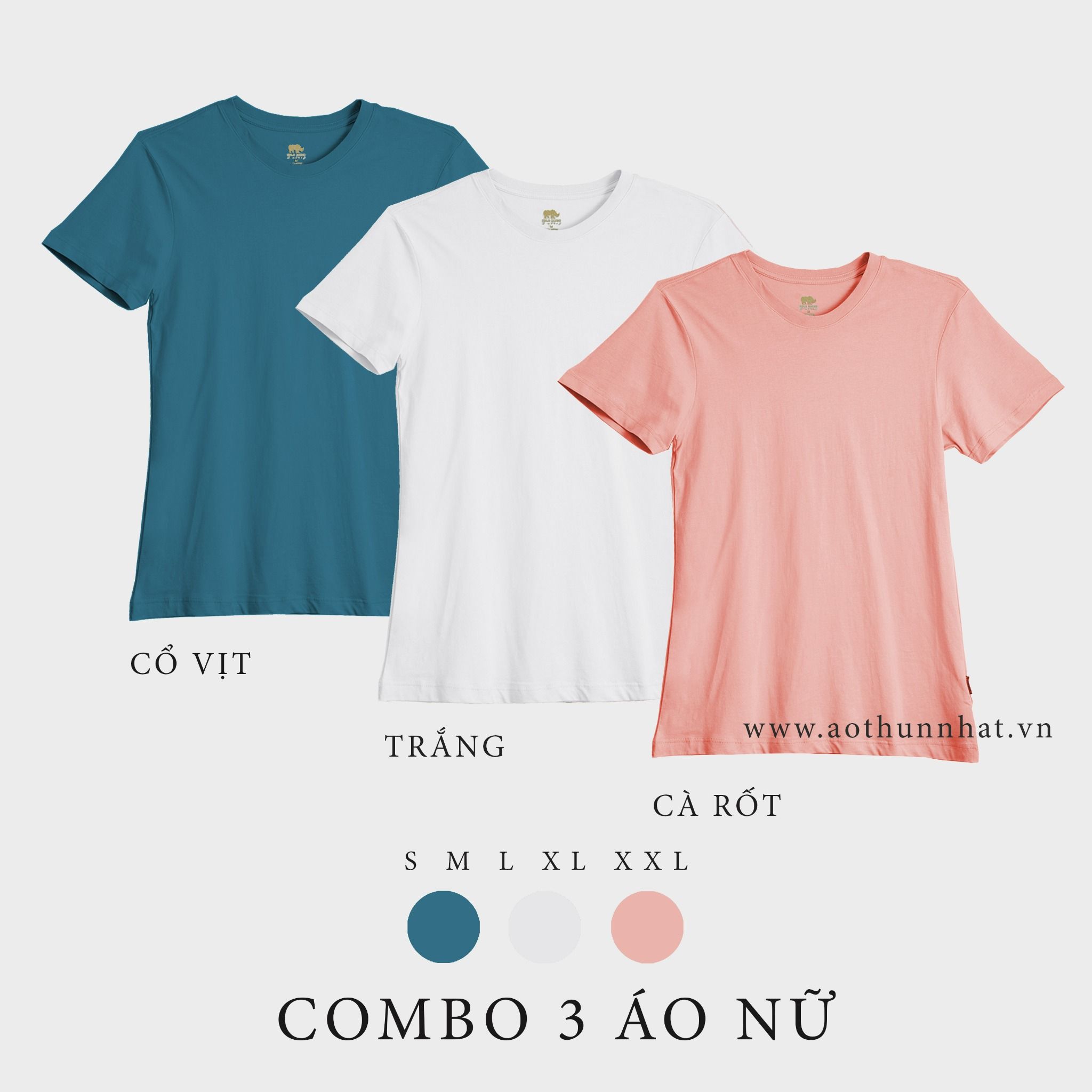  COMBO 3 ÁO NỮ  - COTTON 100% THOÁT NHIỆT SIÊU MÁT, SIÊU NHẸ - Cổ Vịt, Trắng, Cà Rốt 