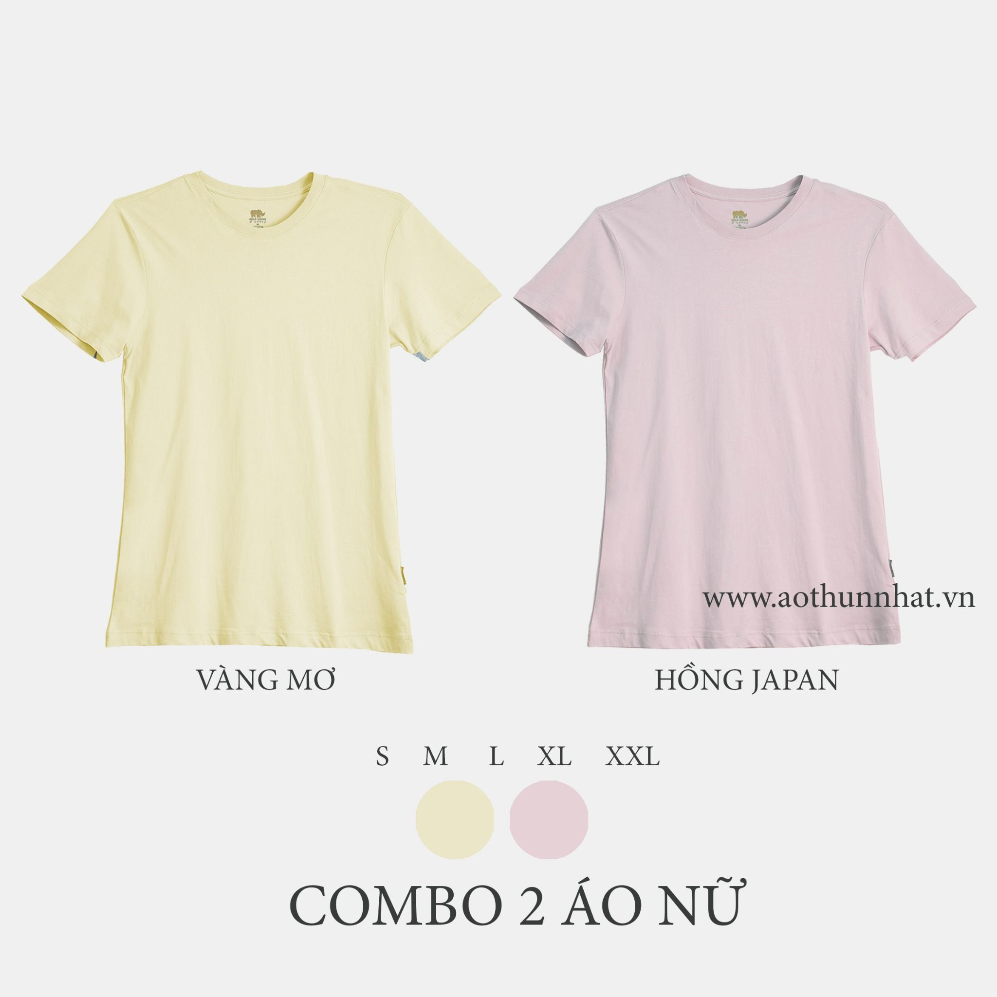  COMBO 2 ÁO NỮ - COTTON THOÁT NHIỆT SIÊU MÁT, SIÊU NHẸ - Vàng Mơ, Hồng Japan 