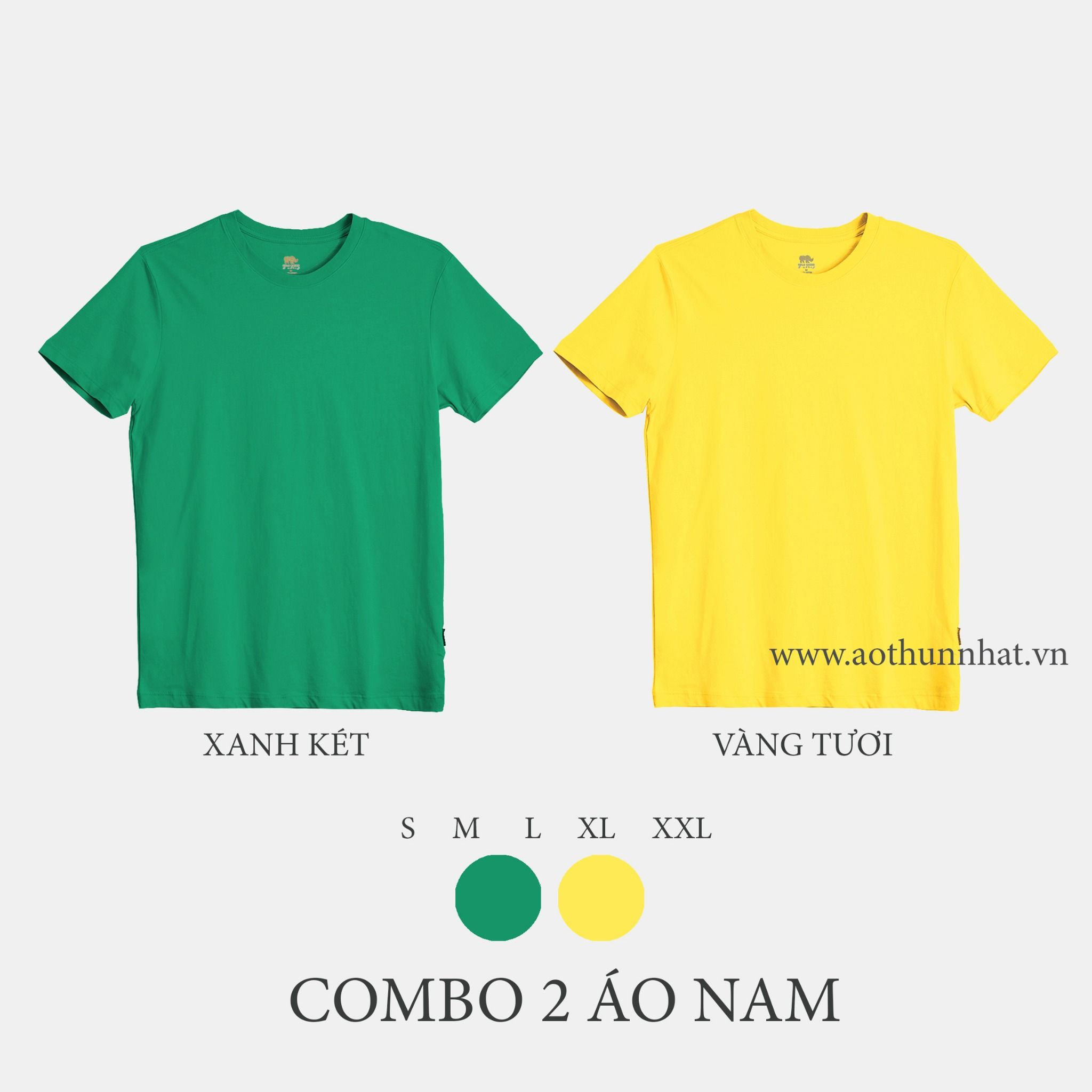  COMBO 2 ÁO NAM  - COTTON THOÁT NHIỆT SIÊU MÁT, SIÊU NHẸ - Xanh Két, Vàng Tươi 