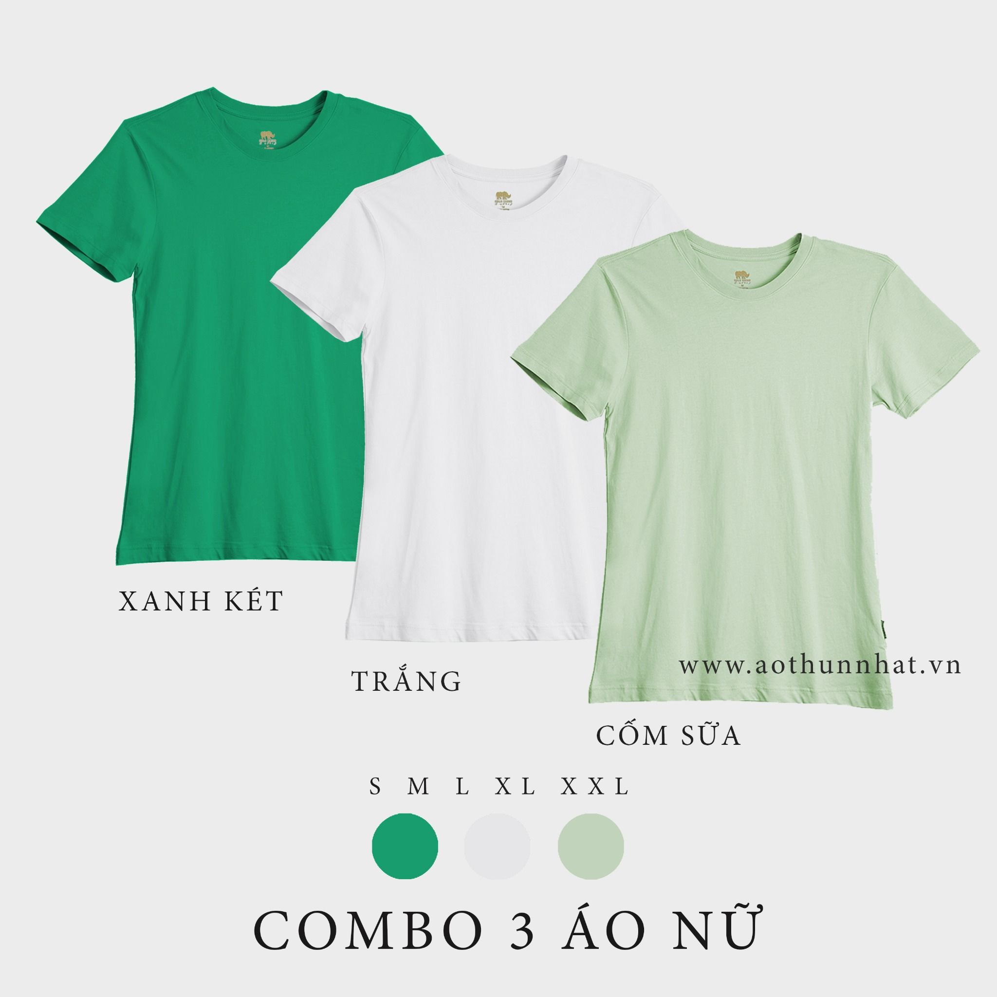  COMBO 3 ÁO NỮ  - COTTON 100% THOÁT NHIỆT SIÊU MÁT, SIÊU NHẸ - Xanh Két, Trắng, Cốm Sữa 