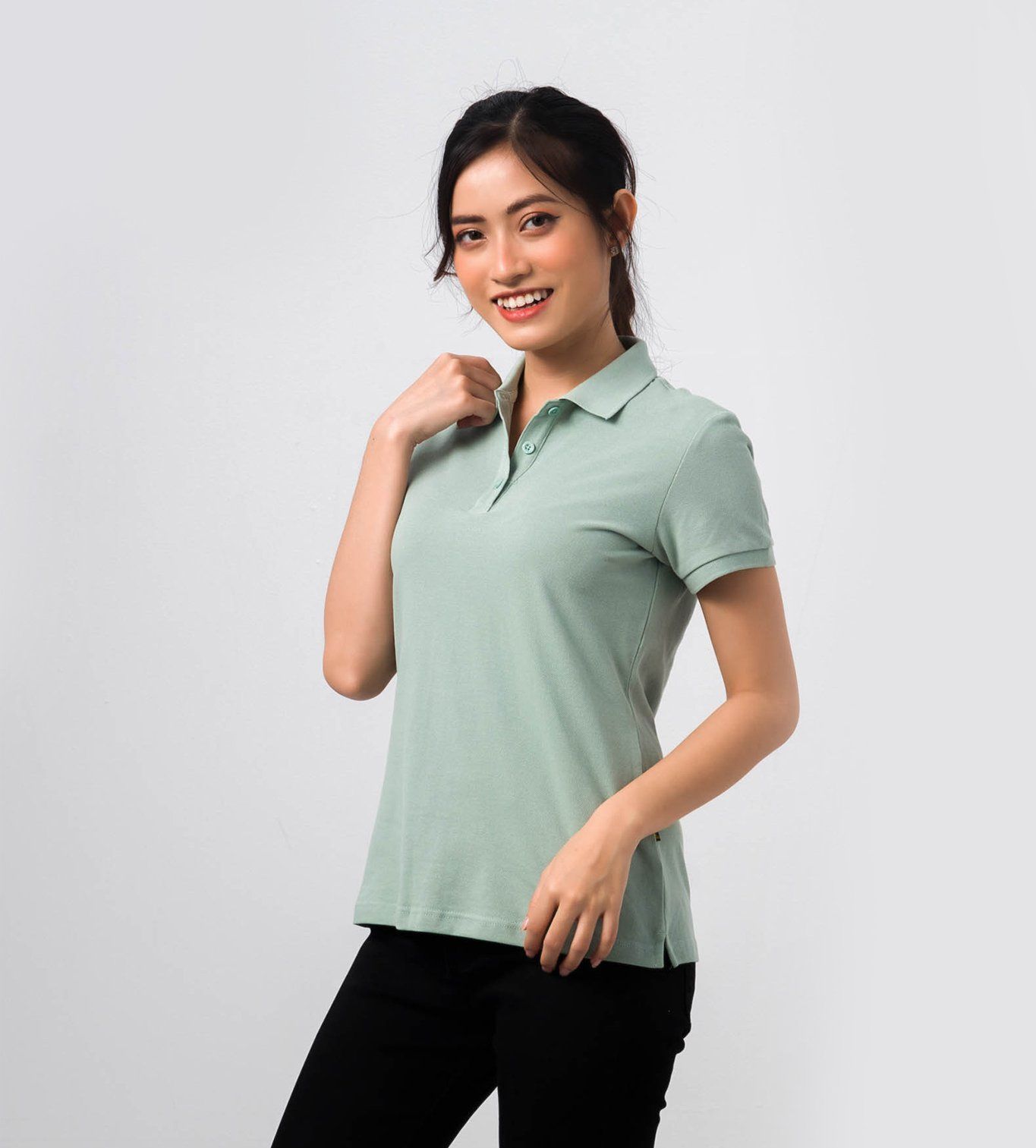  POLO NỮ 100% COTTON - Màu Bạc Hà 