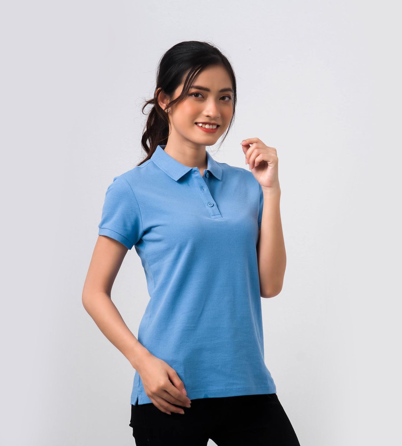  POLO NỮ 100% COTTON - Màu Xanh Biển 