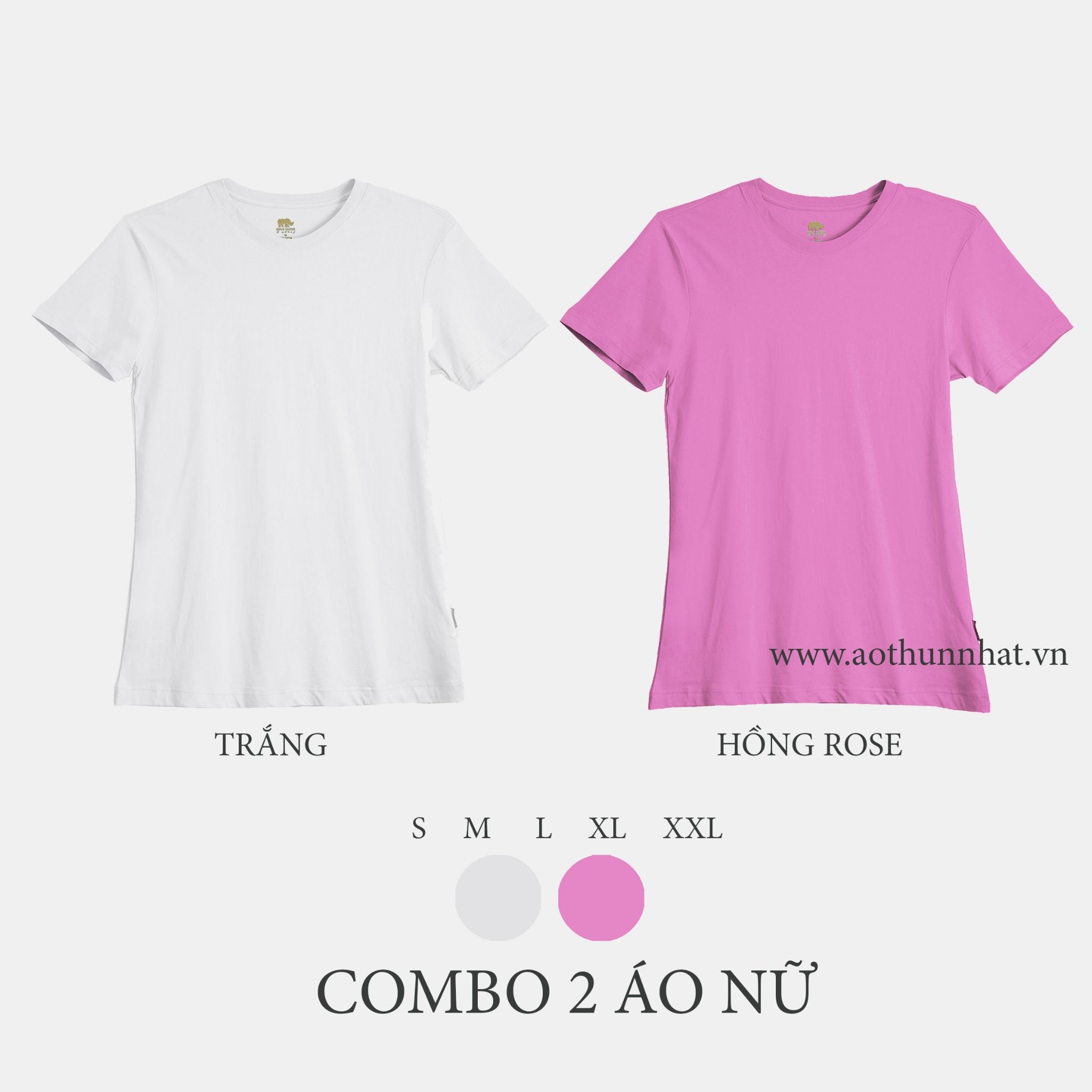  COMBO 2 ÁO NỮ  - COTTON THOÁT NHIỆT SIÊU MÁT, SIÊU NHẸ  - Trắng, Hồng Rose 