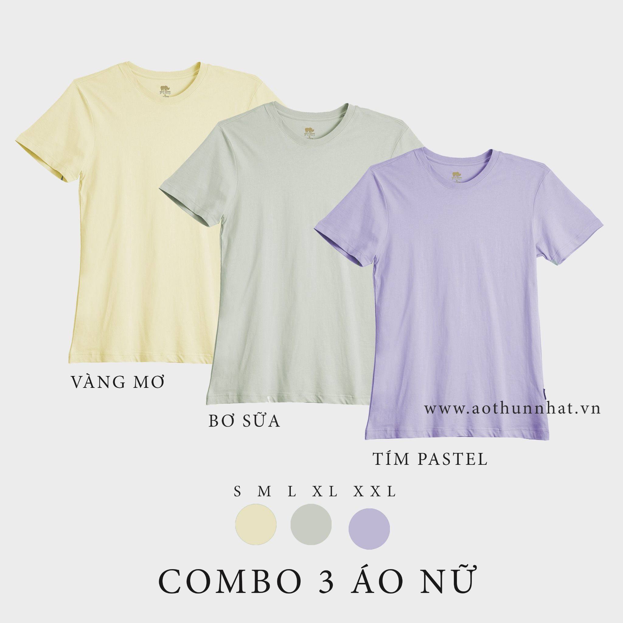  COMBO 3 ÁO NỮ  - COTTON 100% THOÁT NHIỆT SIÊU MÁT, SIÊU NHẸ - Vàng Mơ, Bơ Sữa, Tím Pastel 