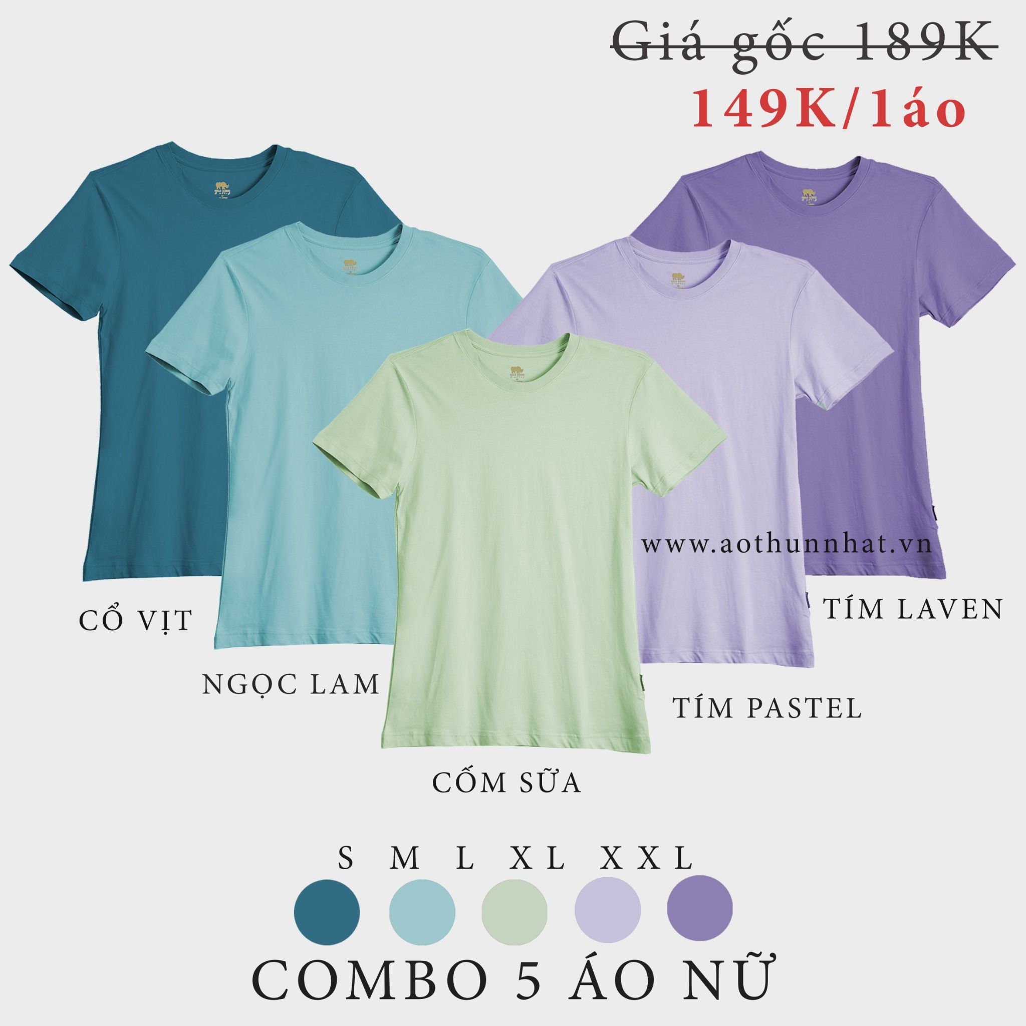  COMBO 5 ÁO NỮ  - COTTON THOÁT NHIỆT SIÊU MÁT, SIÊU NHẸ - Cổ Vịt, Ngọc Lam, Cốm Sữa, Tím Pastel, Tím Lavender 