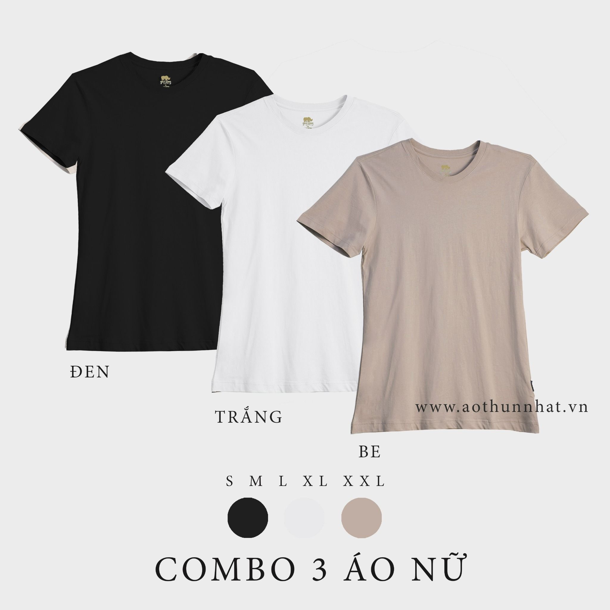  COMBO 3 ÁO NỮ  - COTTON 100% THOÁT NHIỆT SIÊU MÁT, SIÊU NHẸ - Trắng, Đen, Be 