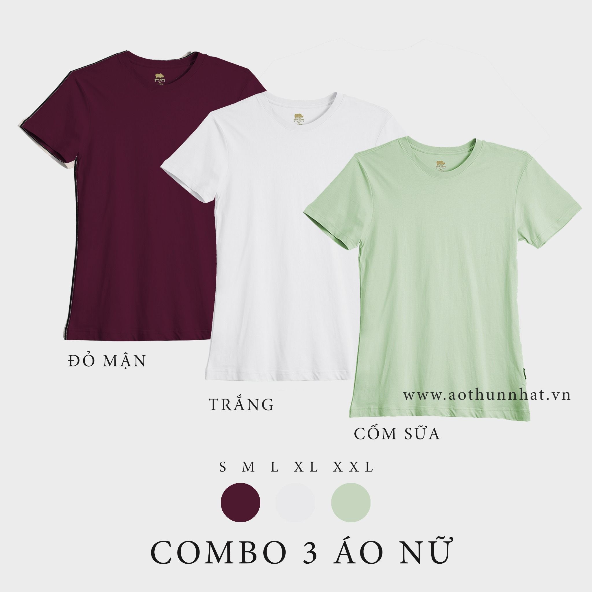  COMBO 3 ÁO NỮ  - COTTON 100% THOÁT NHIỆT SIÊU MÁT, SIÊU NHẸ - Đỏ Mận, Trắng, Cốm Sữa 