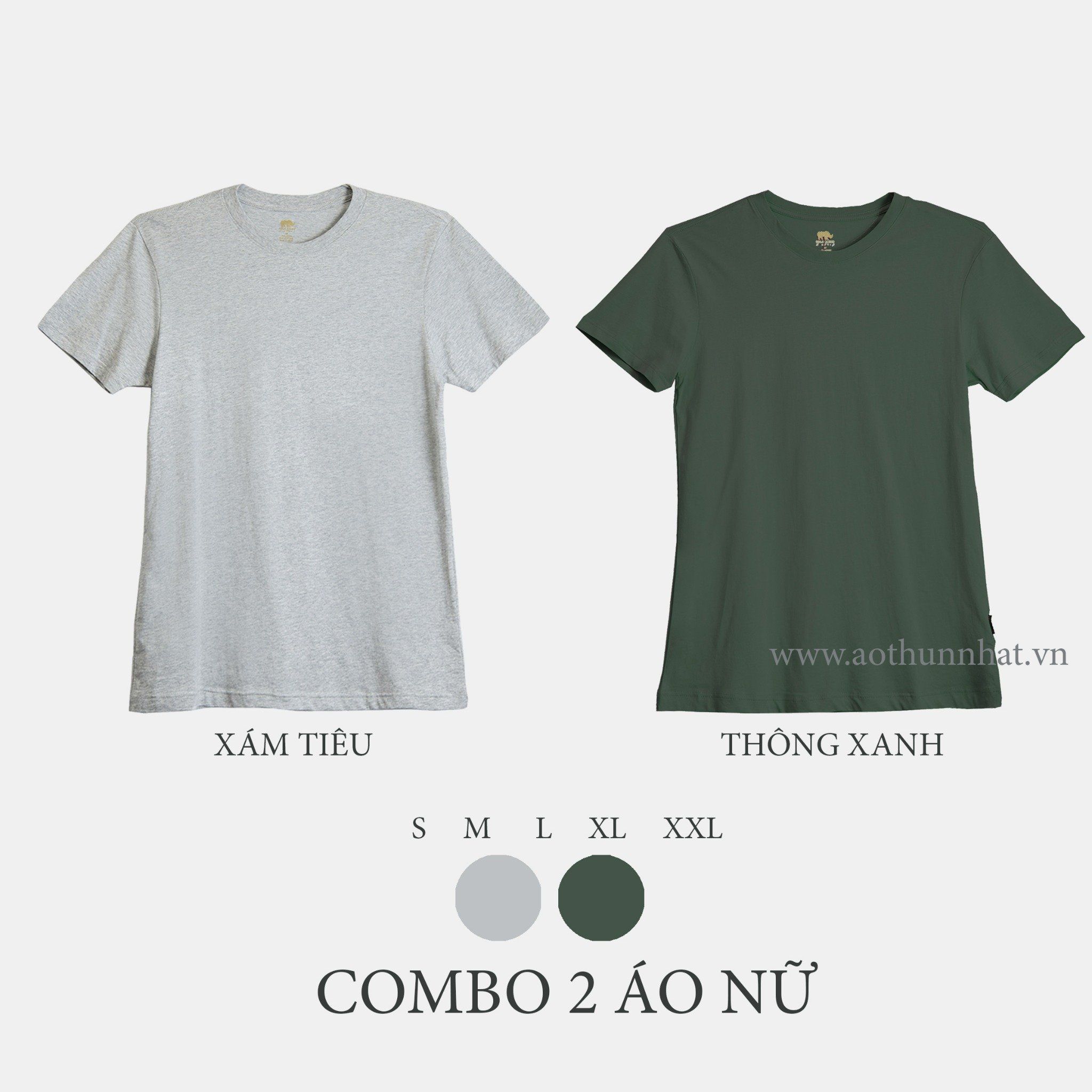  COMBO 2 ÁO NỮ  - COTTON THOÁT NHIỆT SIÊU MÁT, SIÊU NHẸ - Xám Tiêu, Thông Xanh 