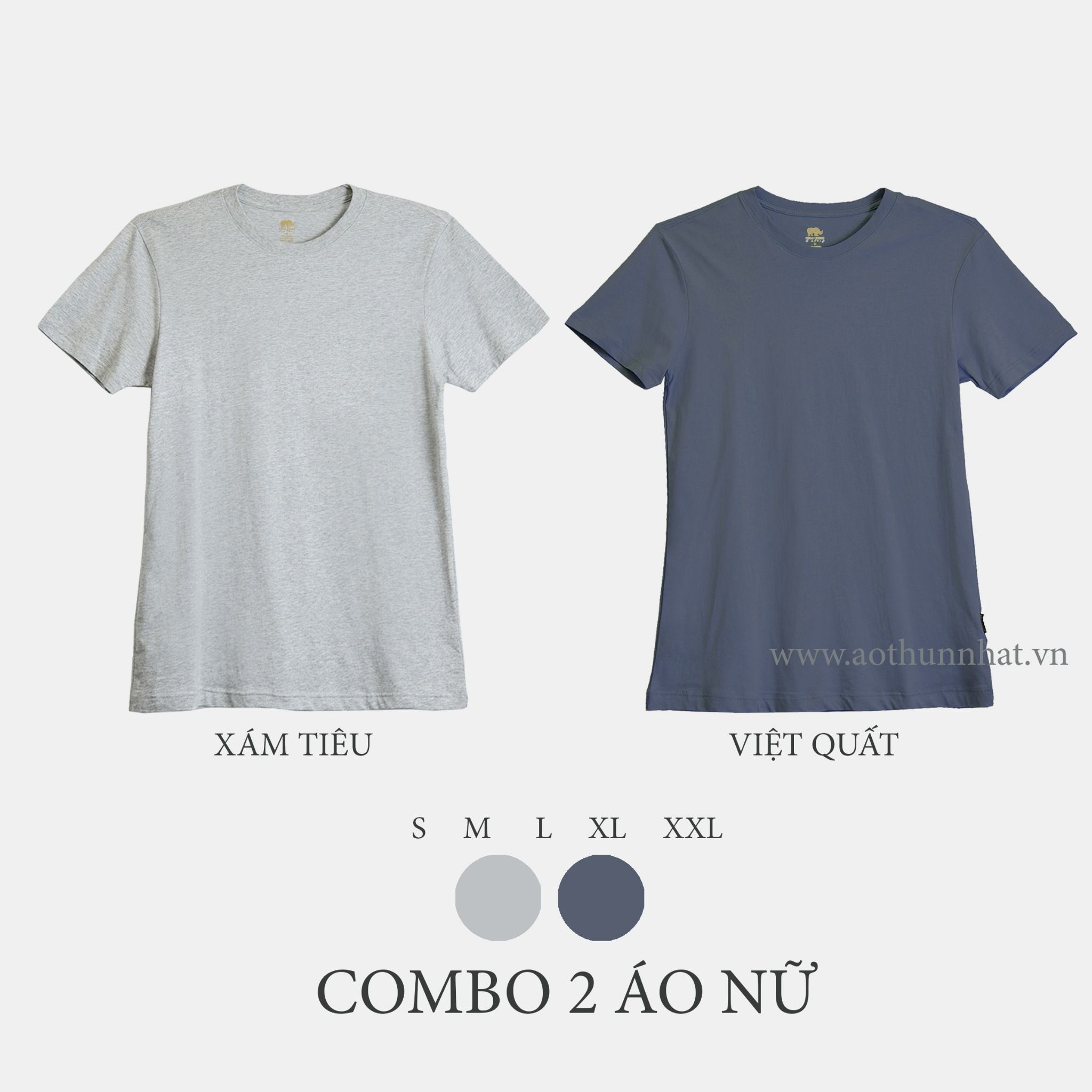  COMBO 2 ÁO NỮ  - COTTON THOÁT NHIỆT SIÊU MÁT, SIÊU NHẸ - Xám Tiêu, Việt Quất 