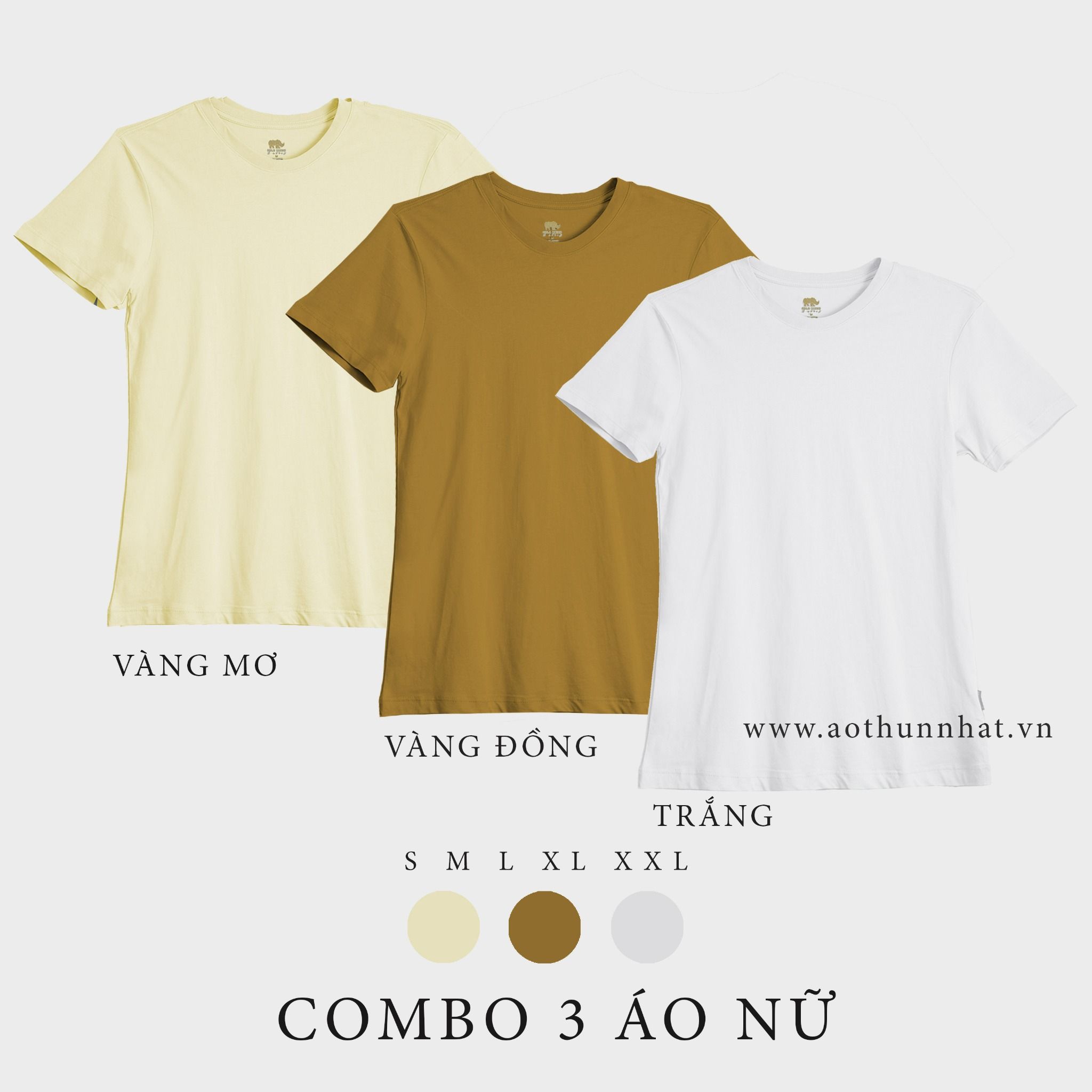  COMBO 3 ÁO NỮ  - COTTON 100% THOÁT NHIỆT SIÊU MÁT, SIÊU NHẸ - Vàng Mơ, Vàng Đồng, Trắng 