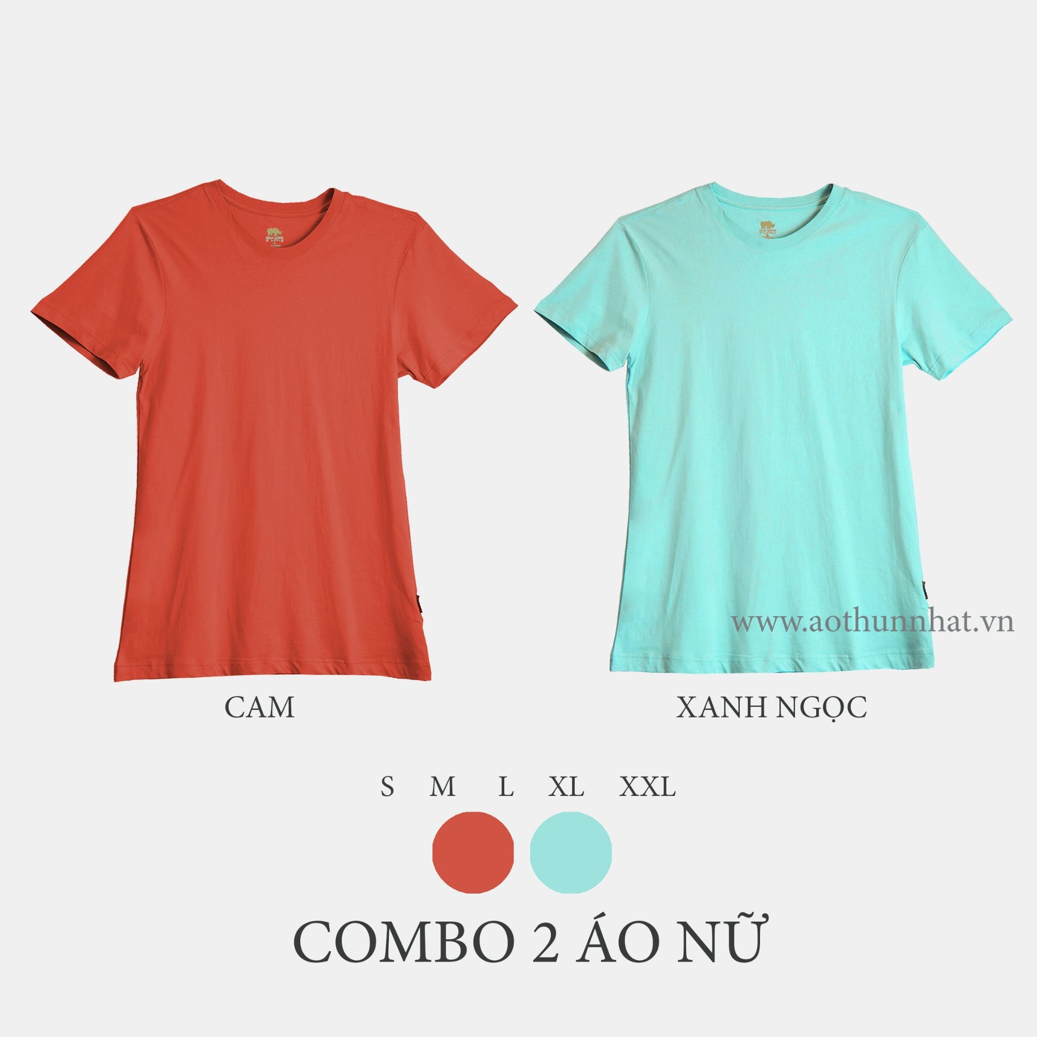  COMBO 2 ÁO NỮ  - COTTON THOÁT NHIỆT SIÊU MÁT, SIÊU NHẸ - Cam, Xanh Ngọc 